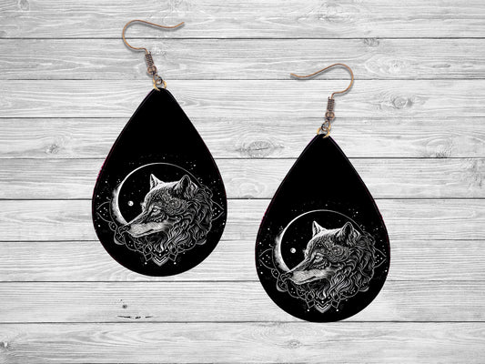 Celtic Wolf Earrings, Teardrop Dangle Printed Earrings Jewelry Handmade