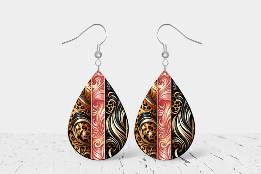 Leopard Swirl Earrings, Teardrop Dangle Printed Earrings Jewelry Handmade