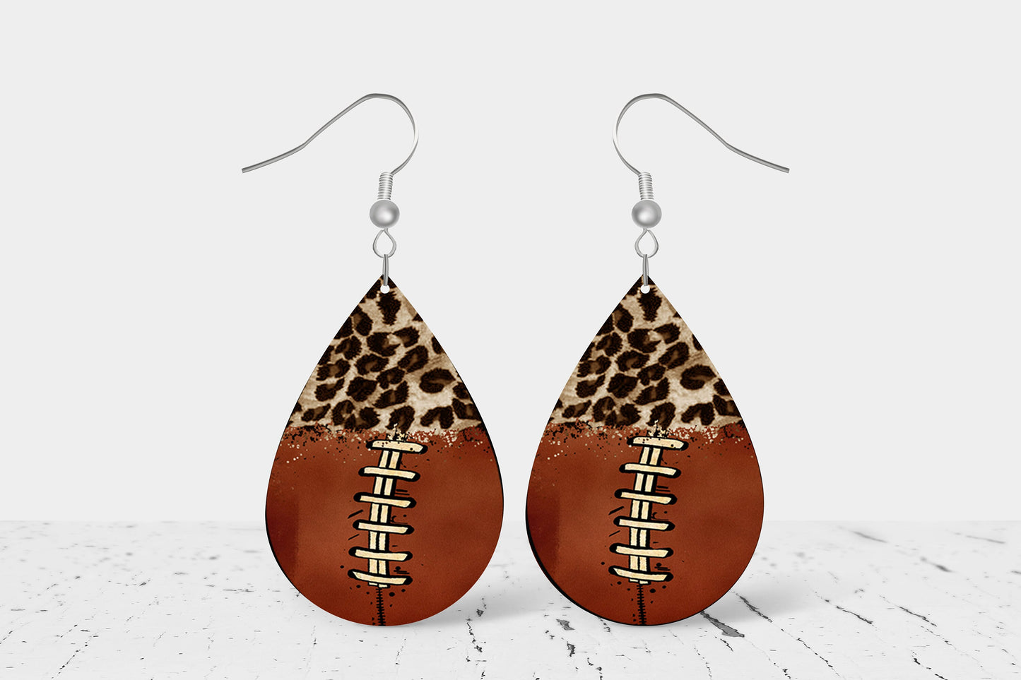 Leopard Football Earrings, Teardrop Dangle Printed Earrings Jewelry Handmade