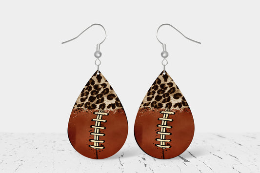 Leopard Football Earrings, Teardrop Dangle Printed Earrings Jewelry Handmade