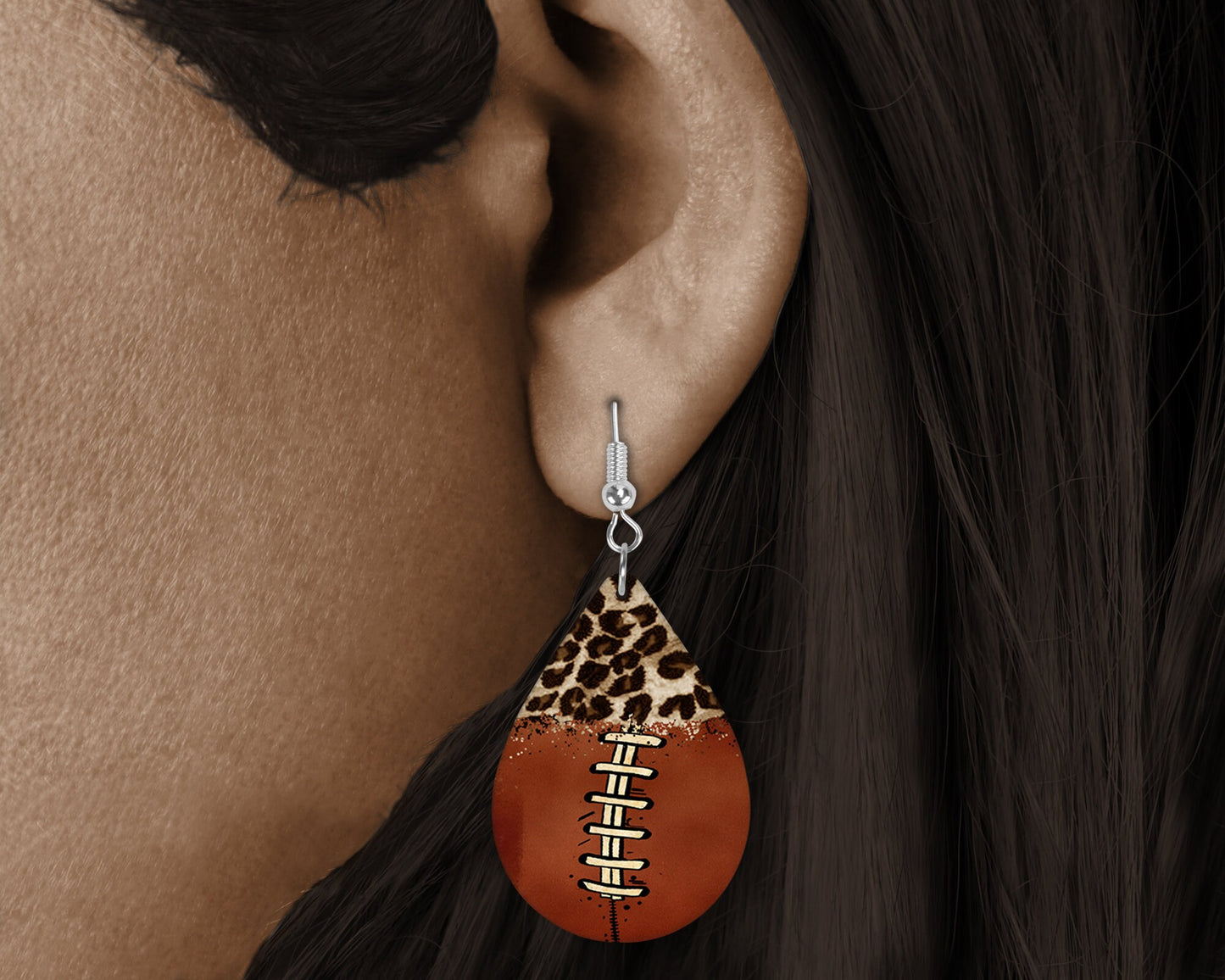 Leopard Football Earrings, Teardrop Dangle Printed Earrings Jewelry Handmade