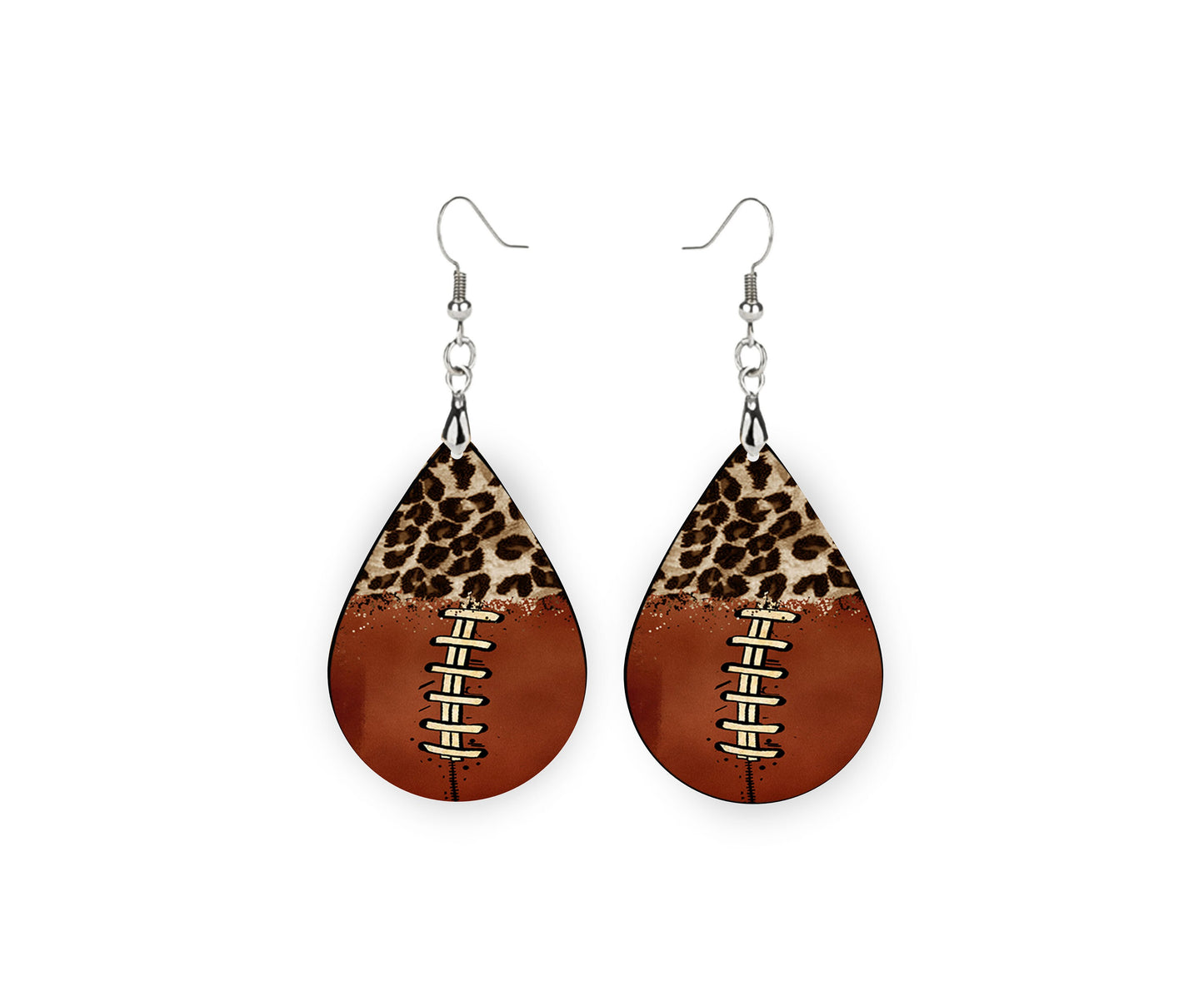 Leopard Football Earrings, Teardrop Dangle Printed Earrings Jewelry Handmade