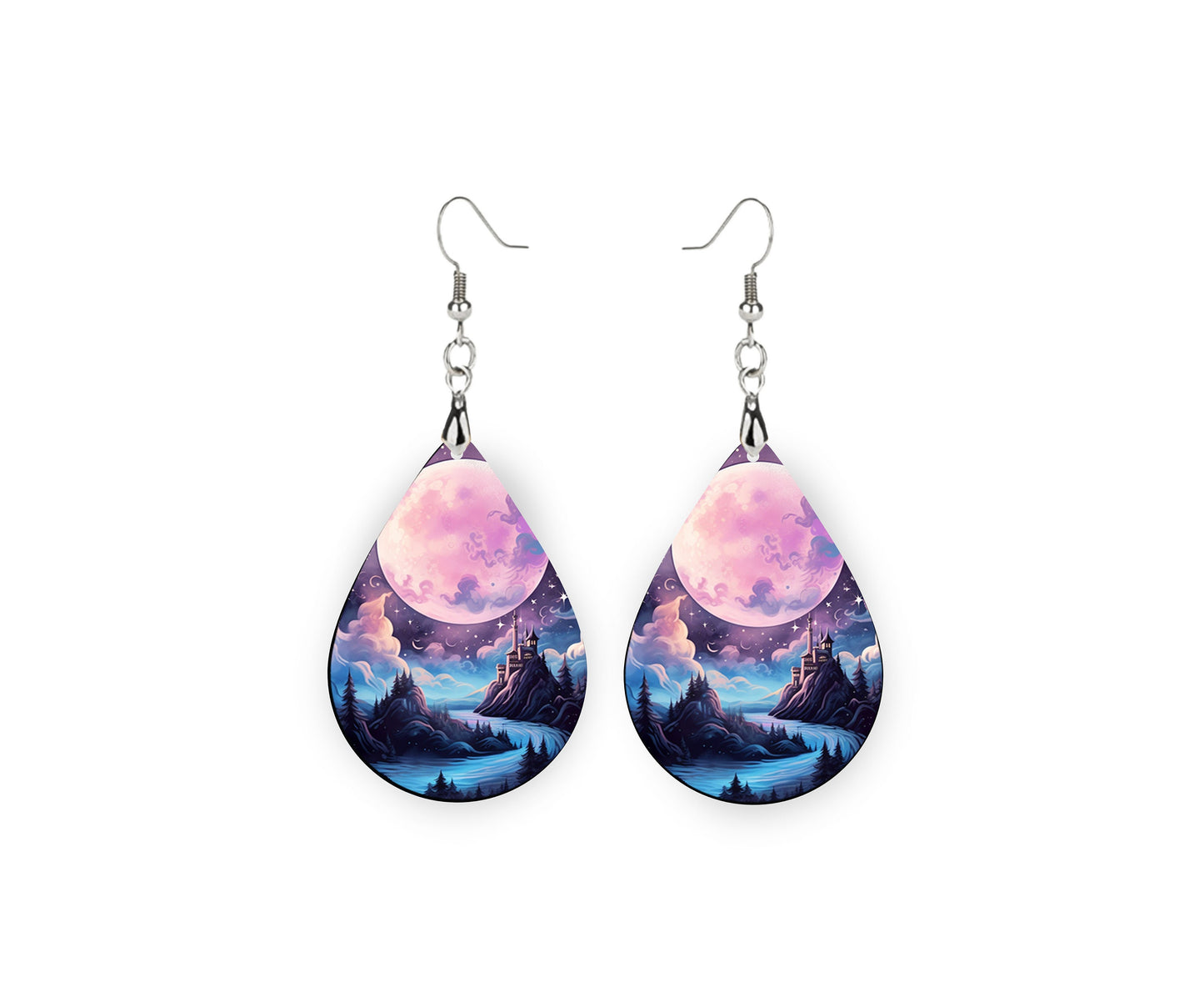 Magic Moon Earrings Print Teardrop Wood Dangle Earrings Hypoallergenic Jewelry