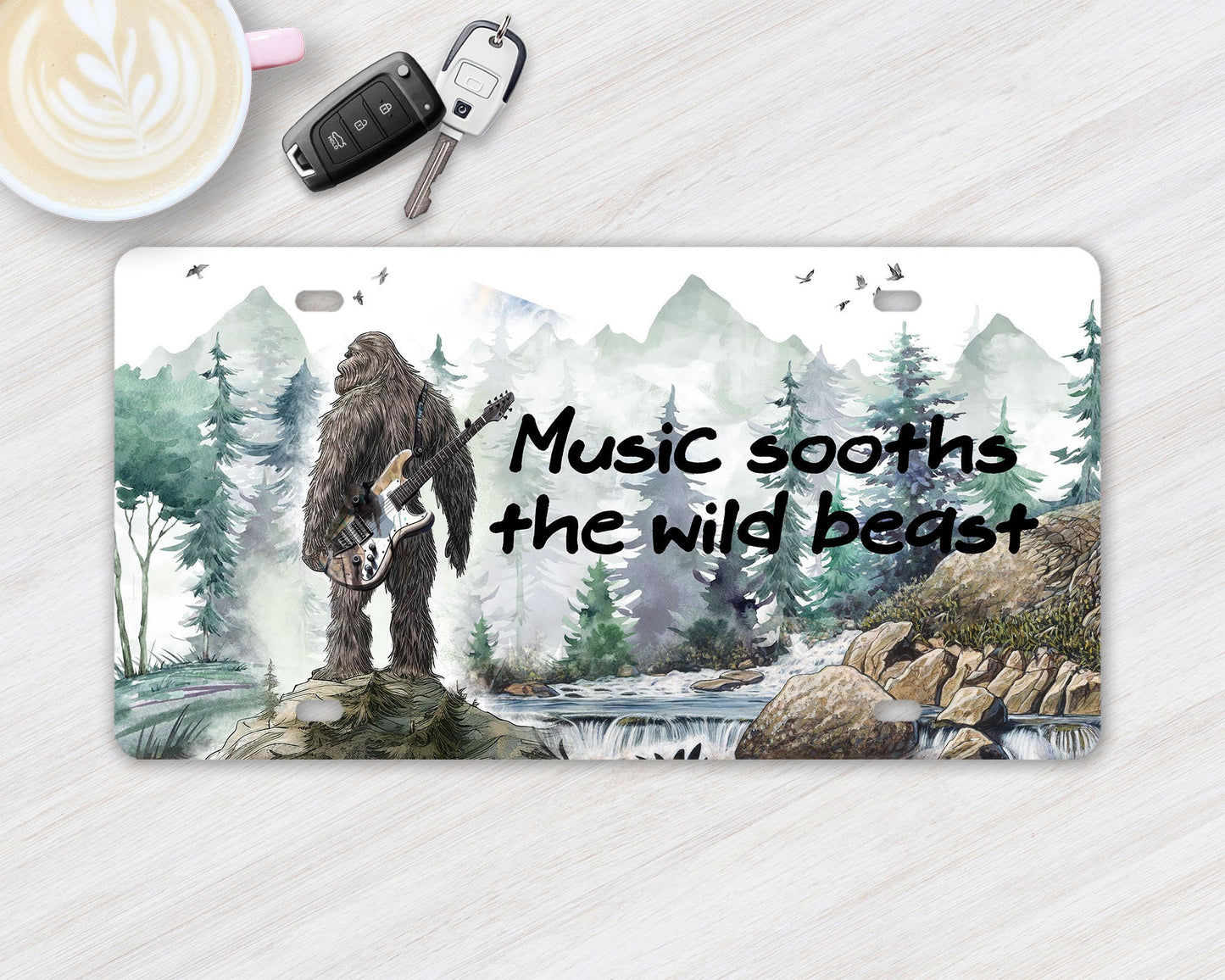 Vanity Front License Plate Bigfoot Music Soothes the Beast Aluminum Vanity License Plate Car Accessory Decorative Front Plate