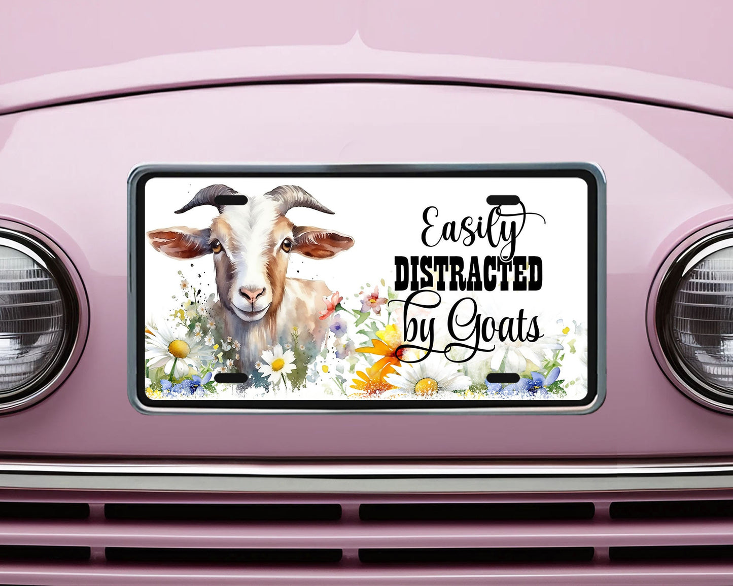 License Plate, Easily Distracted by Goats Printed Aluminum Front License Plate, Car Accessory, Vanity Plate, Cute Car Tag