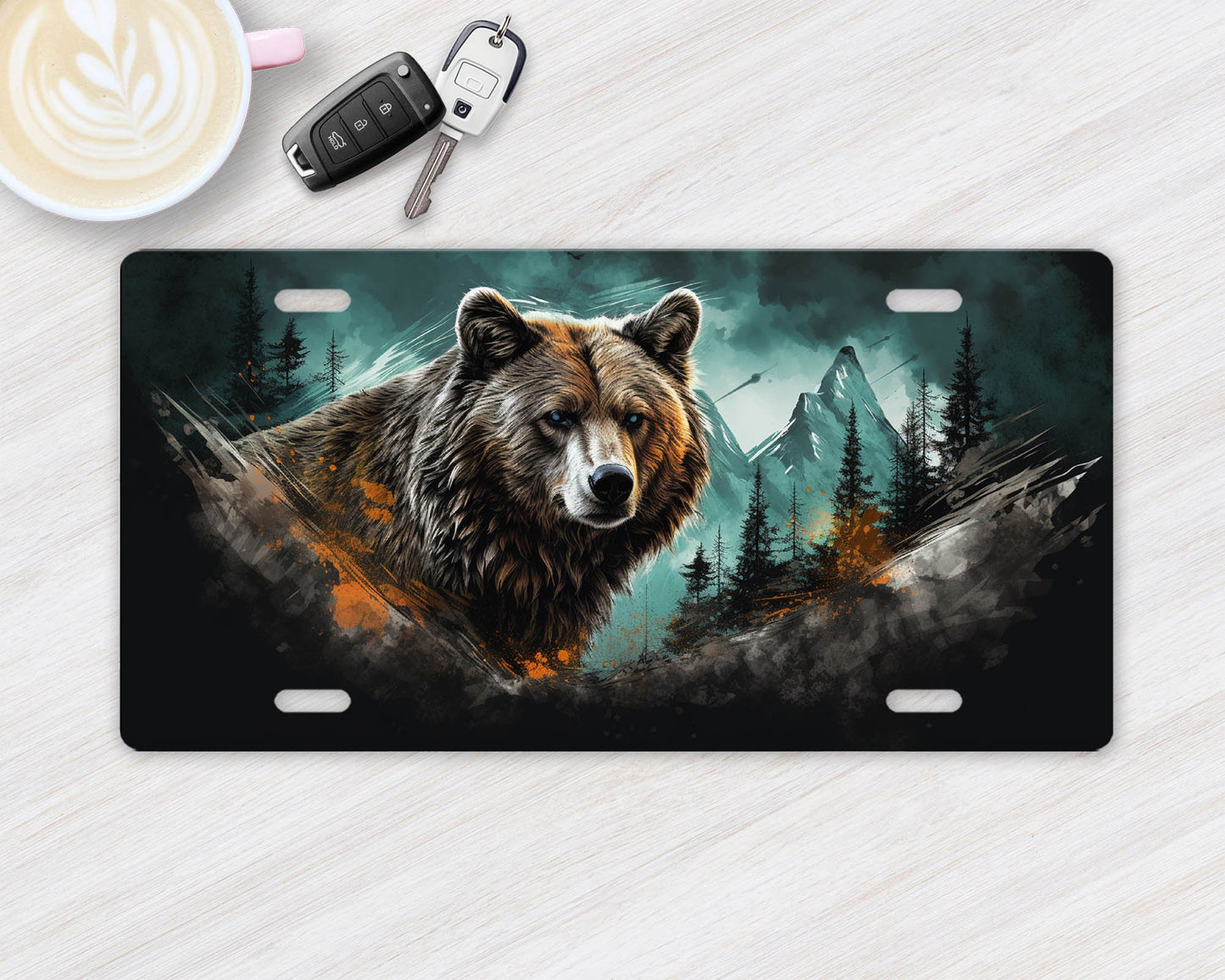 Vanity Front License Plate Mountain Bear Aluminum Vanity License Plate Car Accessory Decorative Front Plate