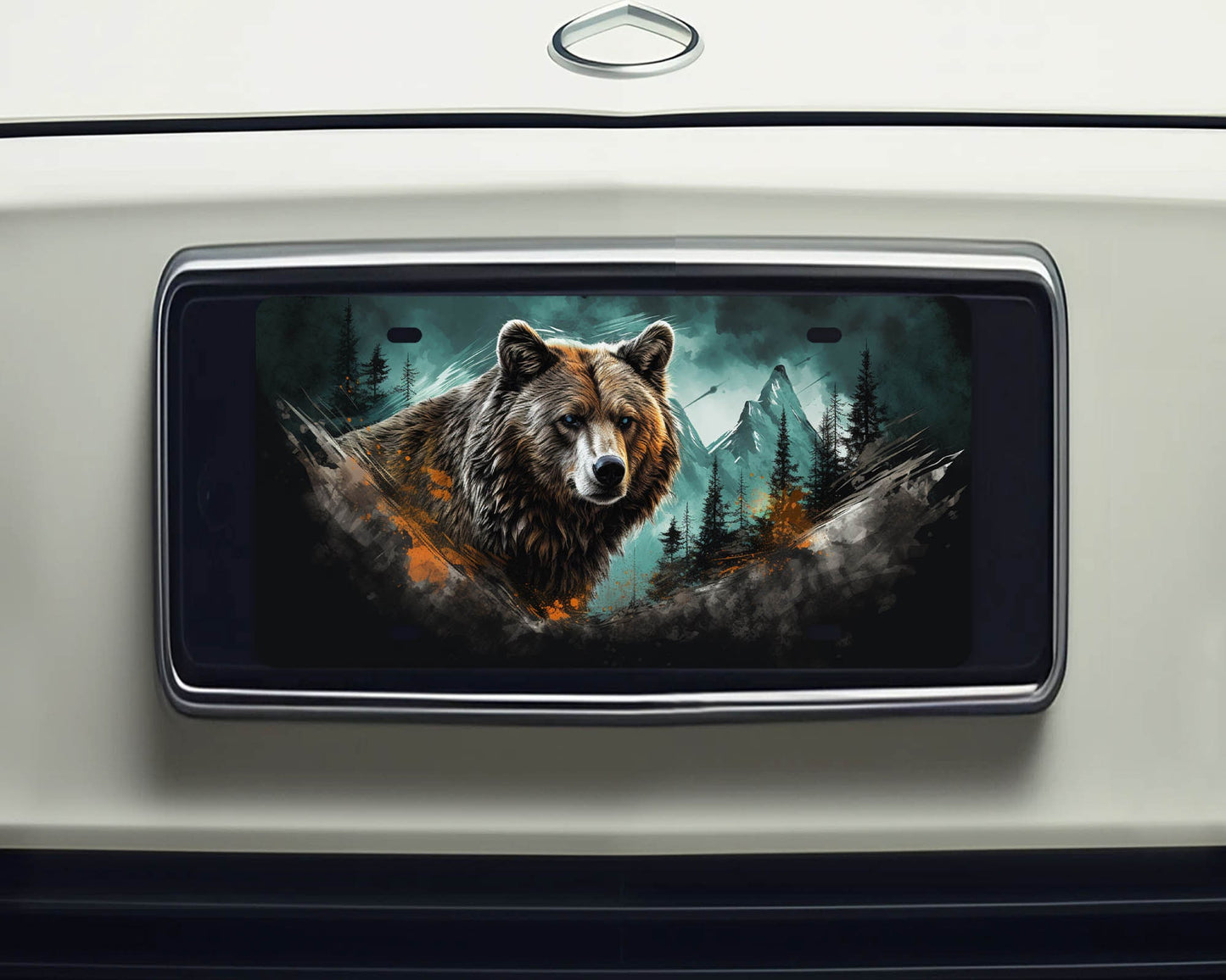 Vanity Front License Plate Mountain Bear Aluminum Vanity License Plate Car Accessory Decorative Front Plate