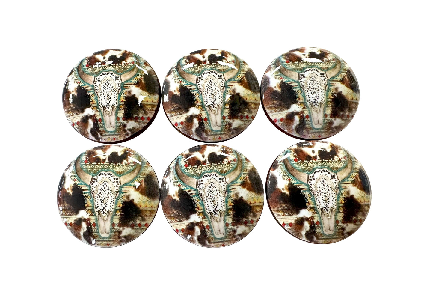 Cabinet Knobs, Set of 6 Filigree Cow Skull Western Wood Cabinet Knobs, Drawer Knobs and Pulls, Kitchen Cabinet Knobs