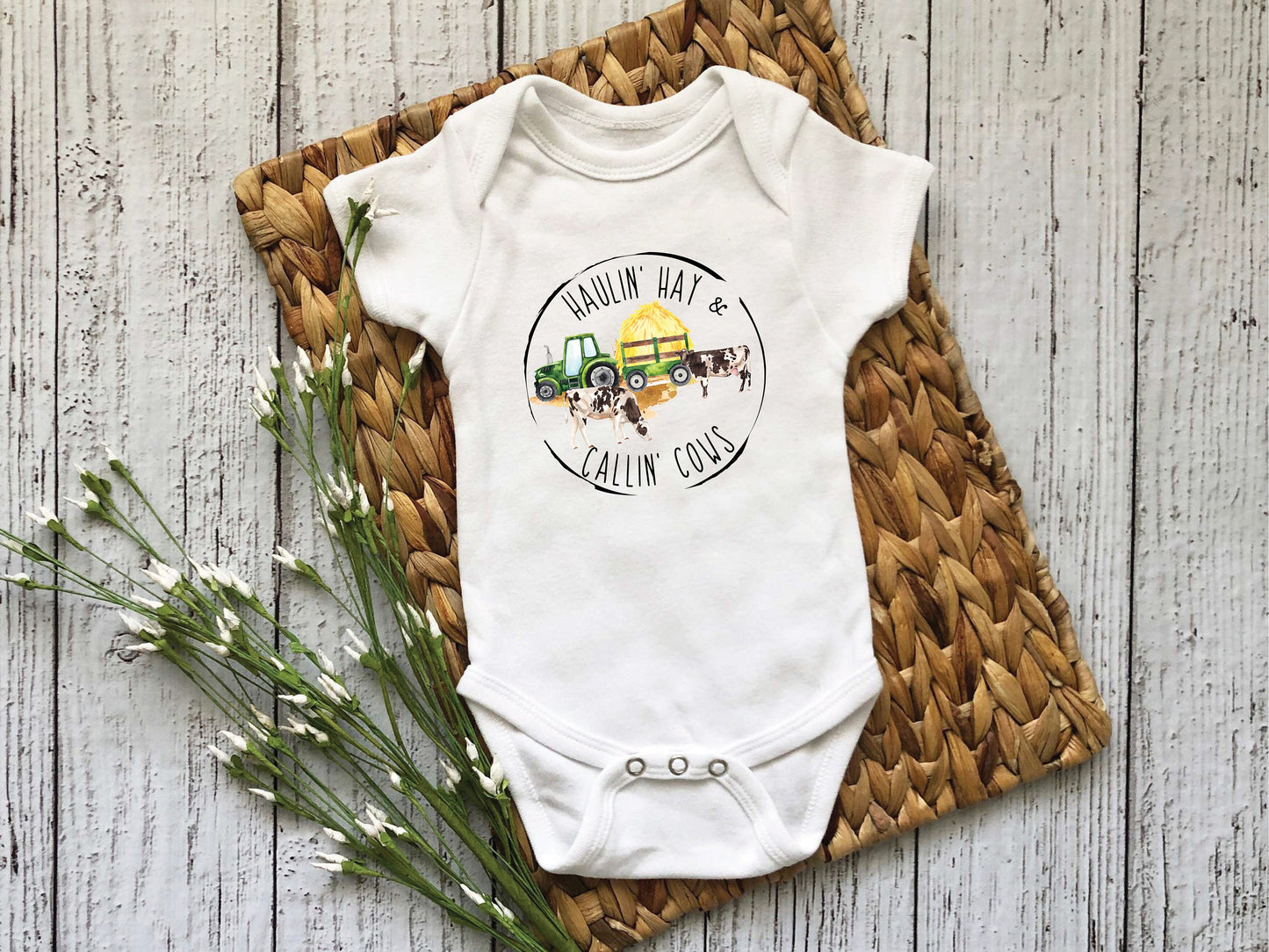 Baby Bodysuit, Haulin' Hay & Callin' Cows One Piece Baby Suit, Baby Gift, Long / Short Sleeve, 0-18 Months size