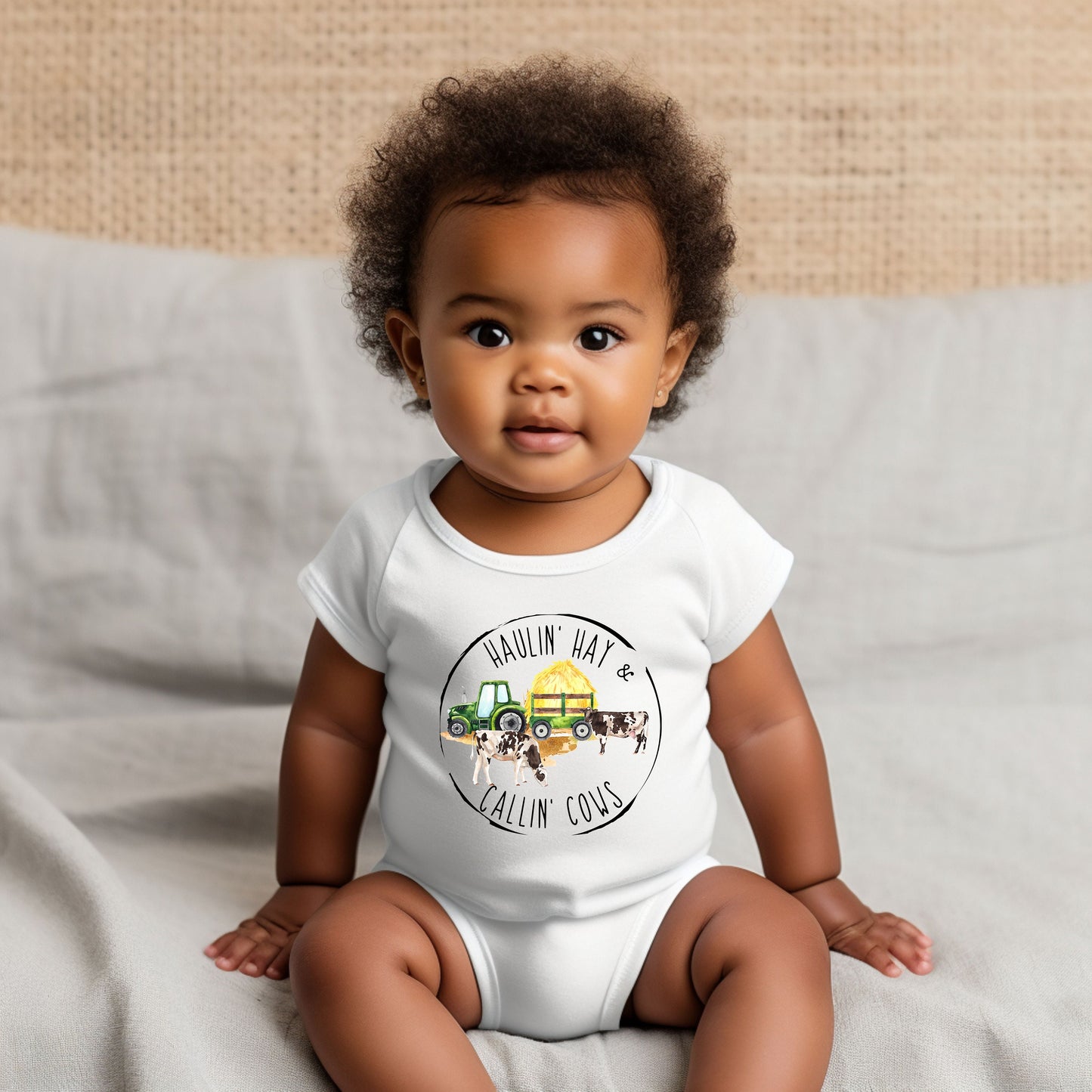 Baby Bodysuit, Haulin' Hay & Callin' Cows One Piece Baby Suit, Baby Gift, Long / Short Sleeve, 0-18 Months size