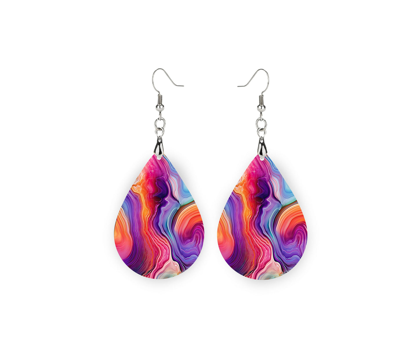 Agate Flow Print Earrings Print Tear Drop Wood Dangle Earrings Hypoallergenic Jewelry