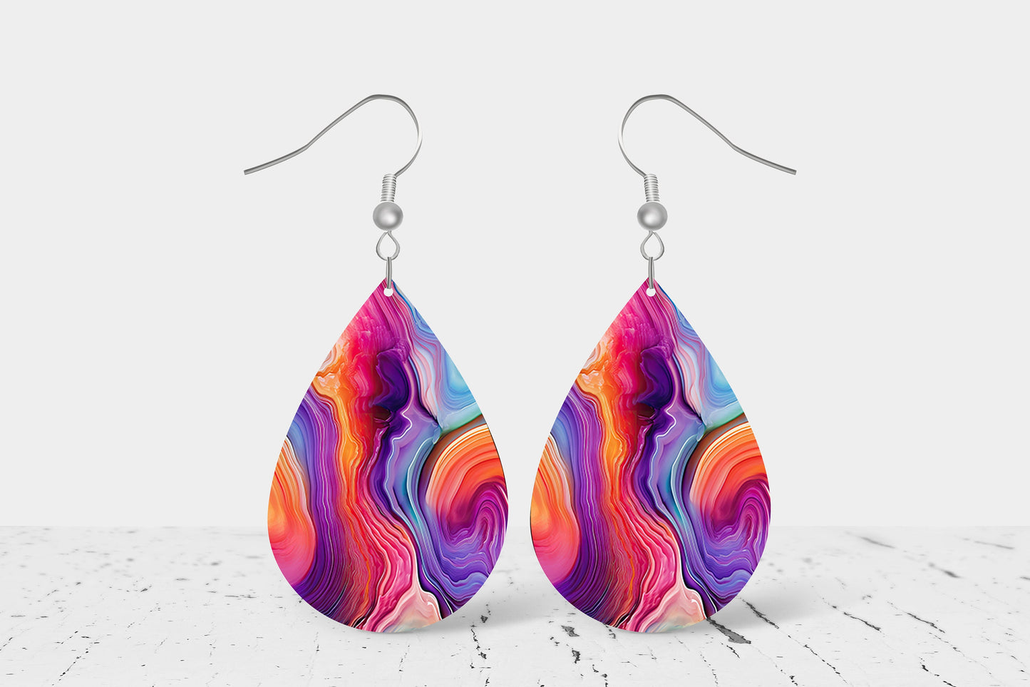 Agate Flow Print Earrings Print Tear Drop Wood Dangle Earrings Hypoallergenic Jewelry