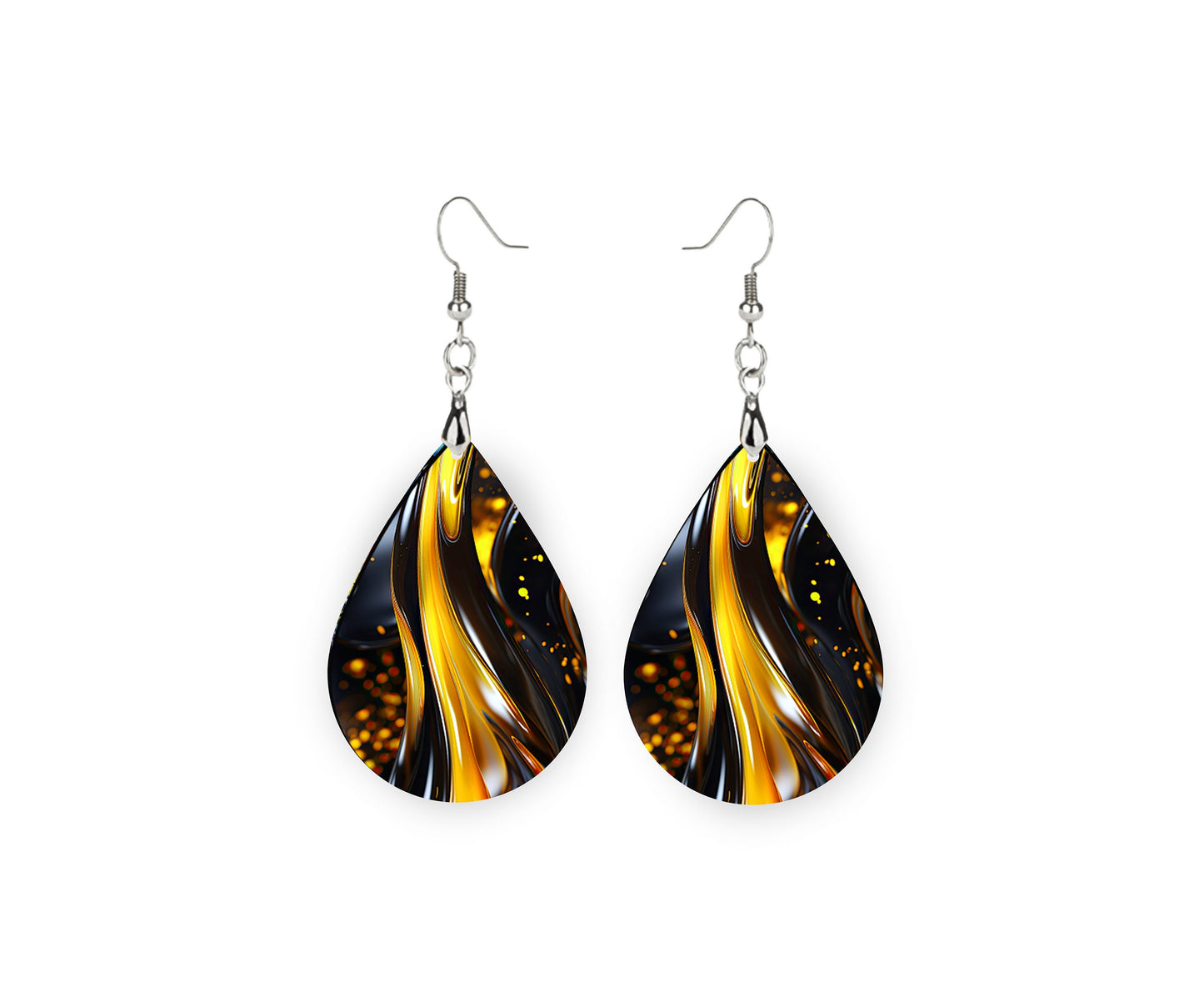 Amber and Black Print Earrings Print Tear Drop Wood Dangle Earrings Hypoallergenic Jewelry