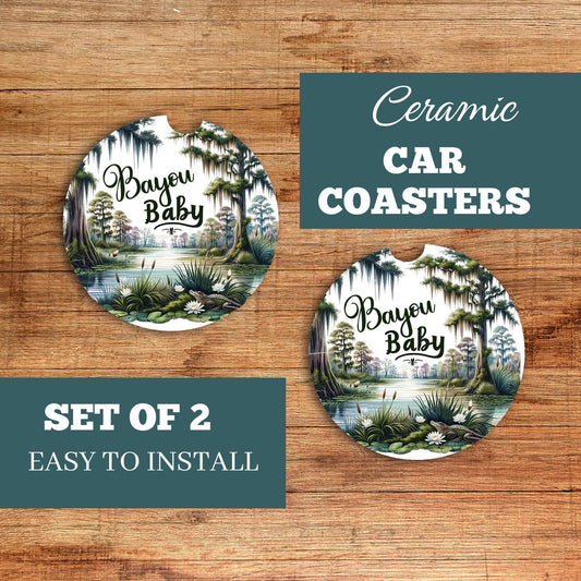 Set of 2 Bayou Baby Sandstone Car Coasters