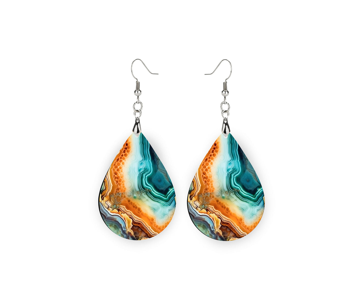 Agate Wave Earrings, Teardrop Dangle Printed Earrings Jewelry Handmade