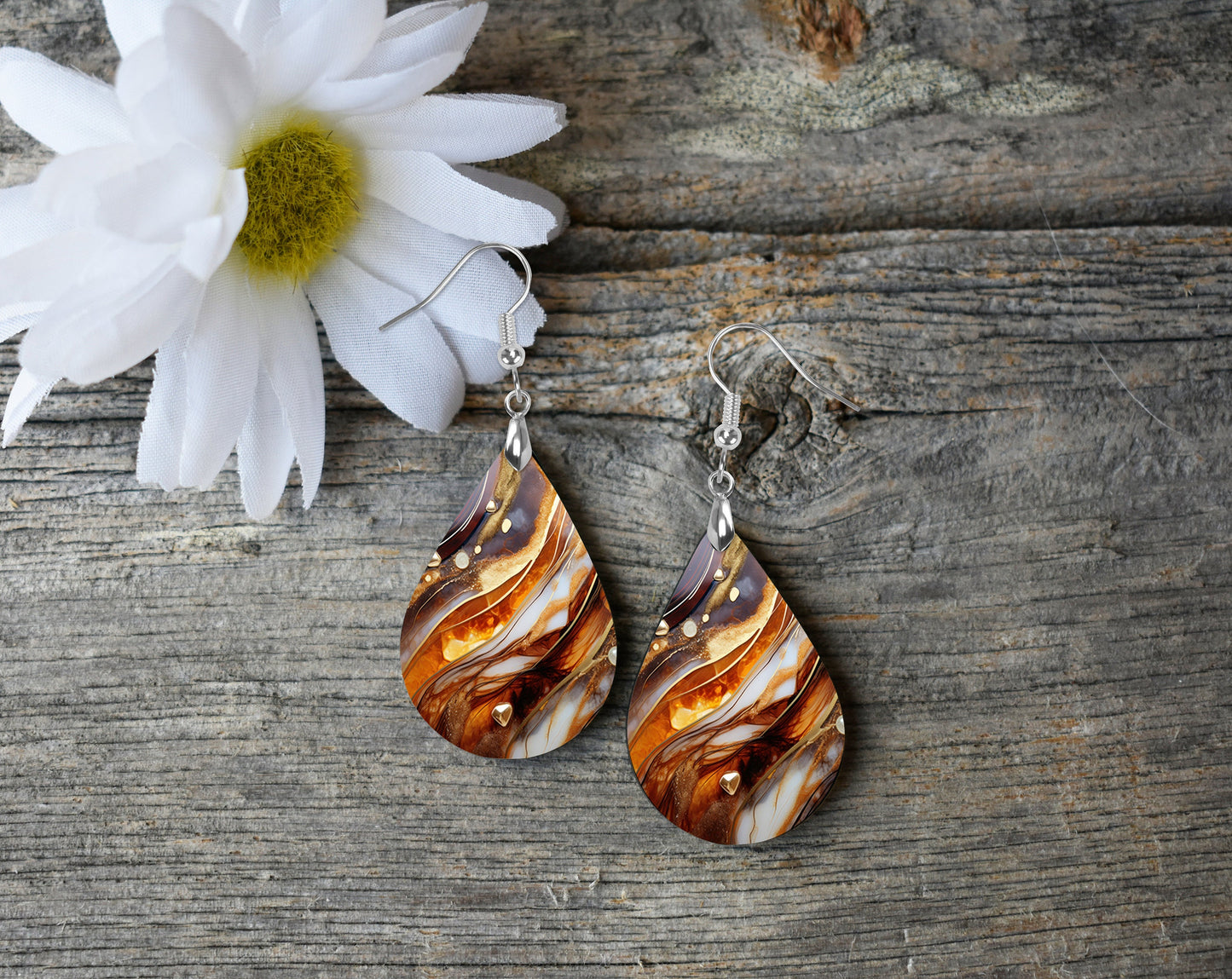 Amber Waves Earrings, Teardrop Dangle Printed Earrings Jewelry Handmade