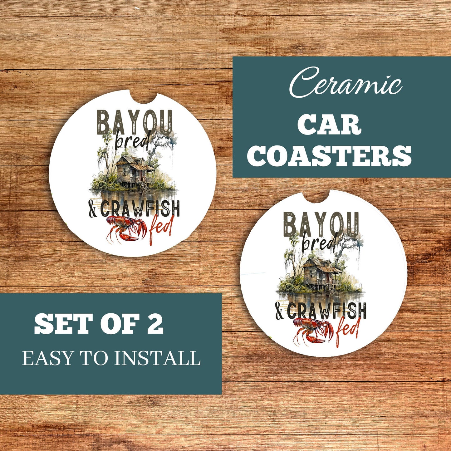 Set of 2 Bayou Bred, Crawfish Fed Sandstone Car Coasters