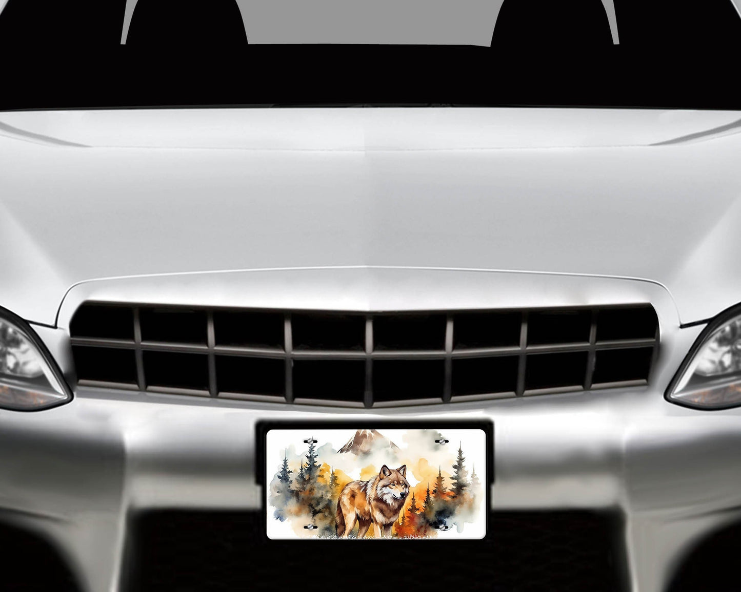 Vanity Front License Plate Mountain Wolf Aluminum Vanity License Plate Car Accessory Decorative Front Plate