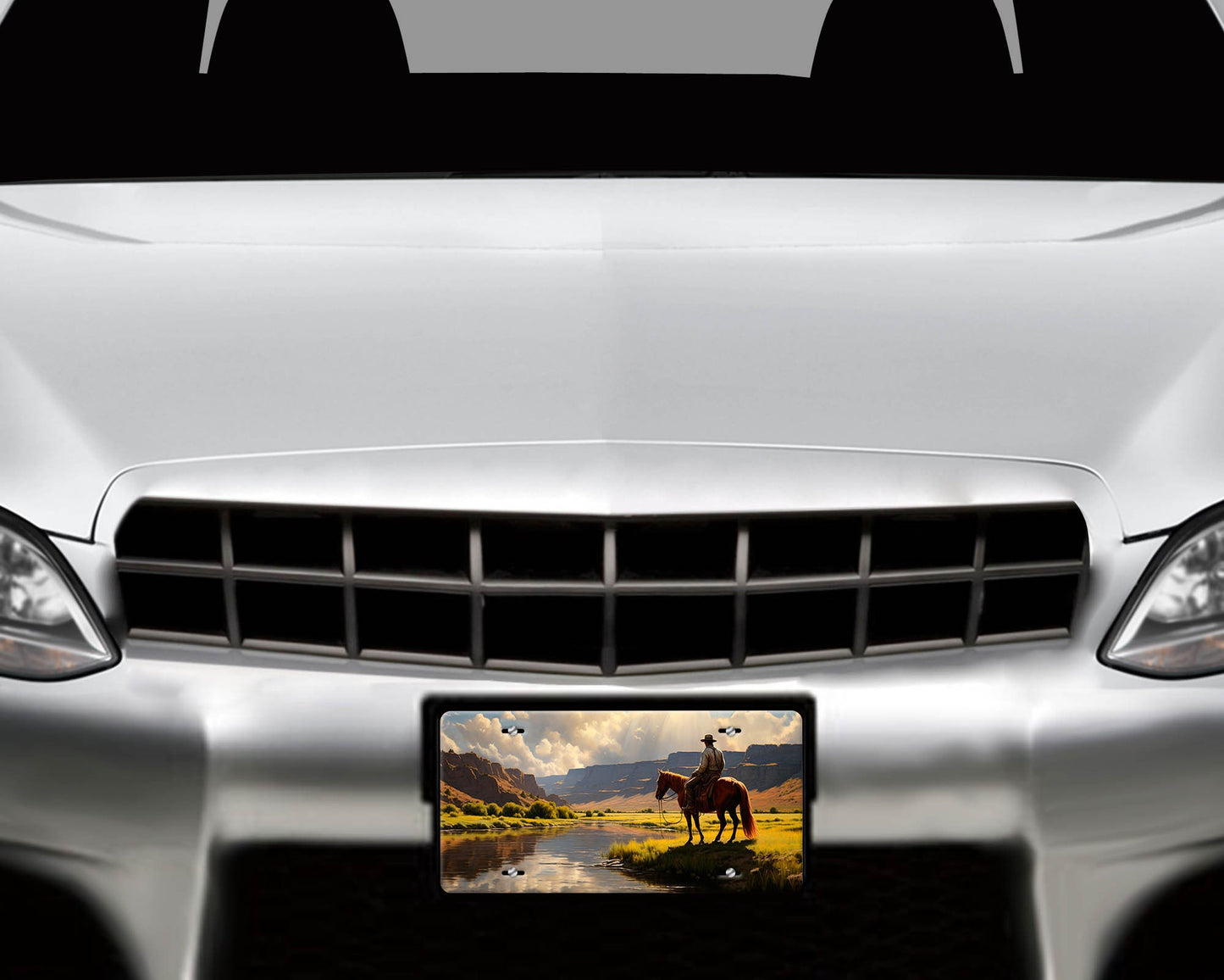 License Plate, Cowboys at River Printed Aluminum Front License Plate, Car Accessory, Vanity Plate, Cute Car Tag