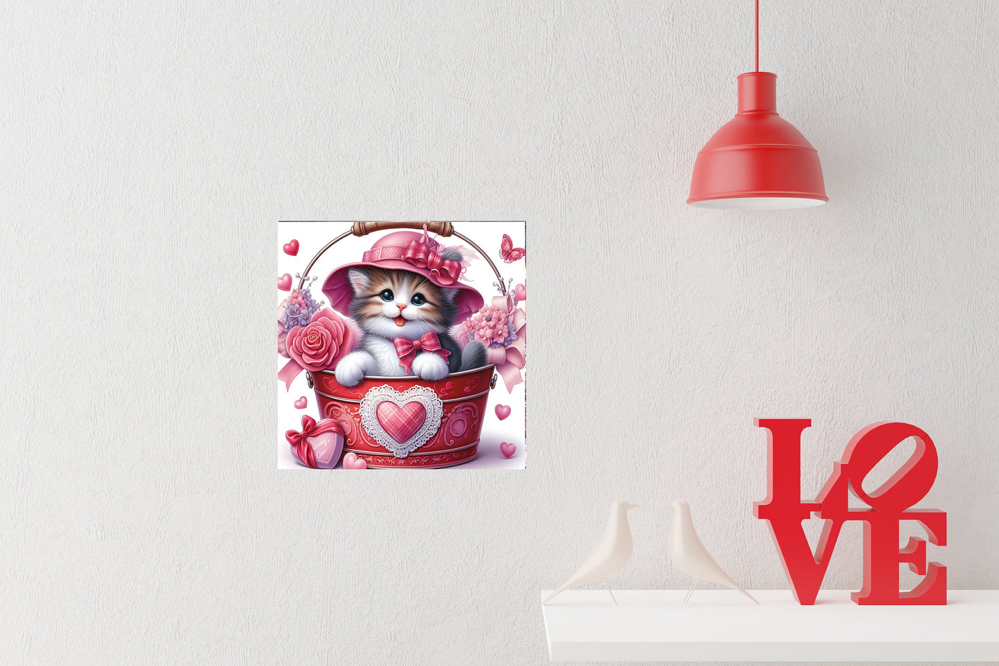 Valentine Kitty in Hat Valentines Day Wood  Mini Sign, Tier Tray Decor, Kitchen Sign, Farmhouse Decor, Wreath Sign, Door Hanger