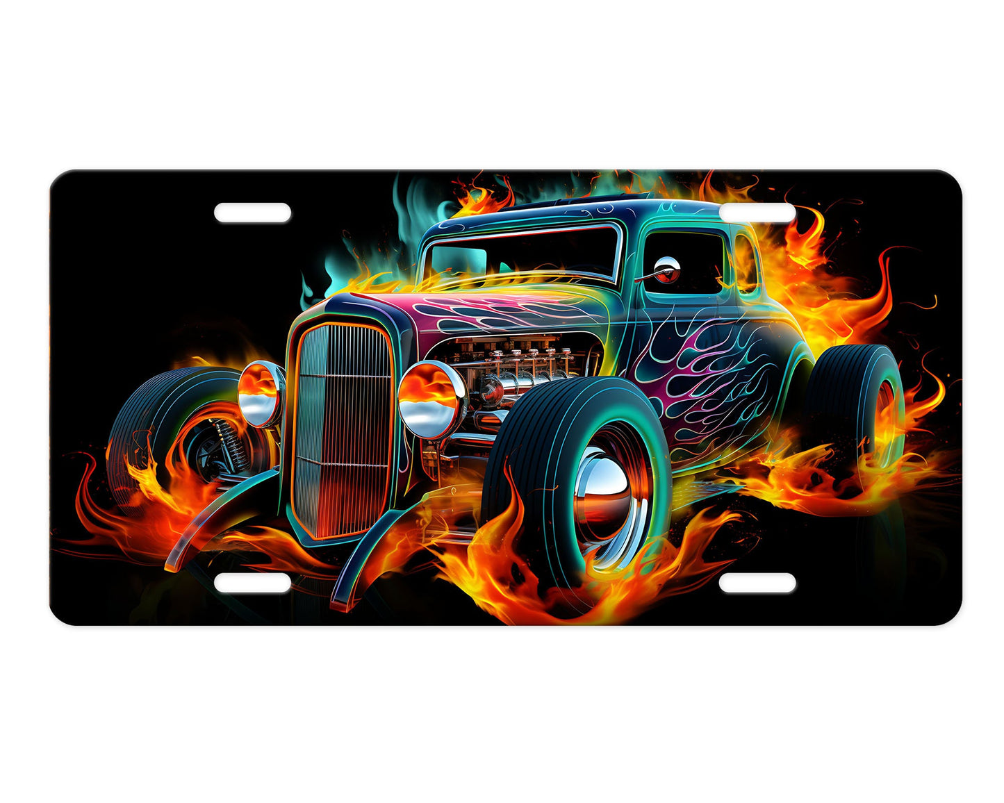 Vanity Front License Plate Hotrod Flames Aluminum Vanity License Plate Car Accessory Decorative Front Plate