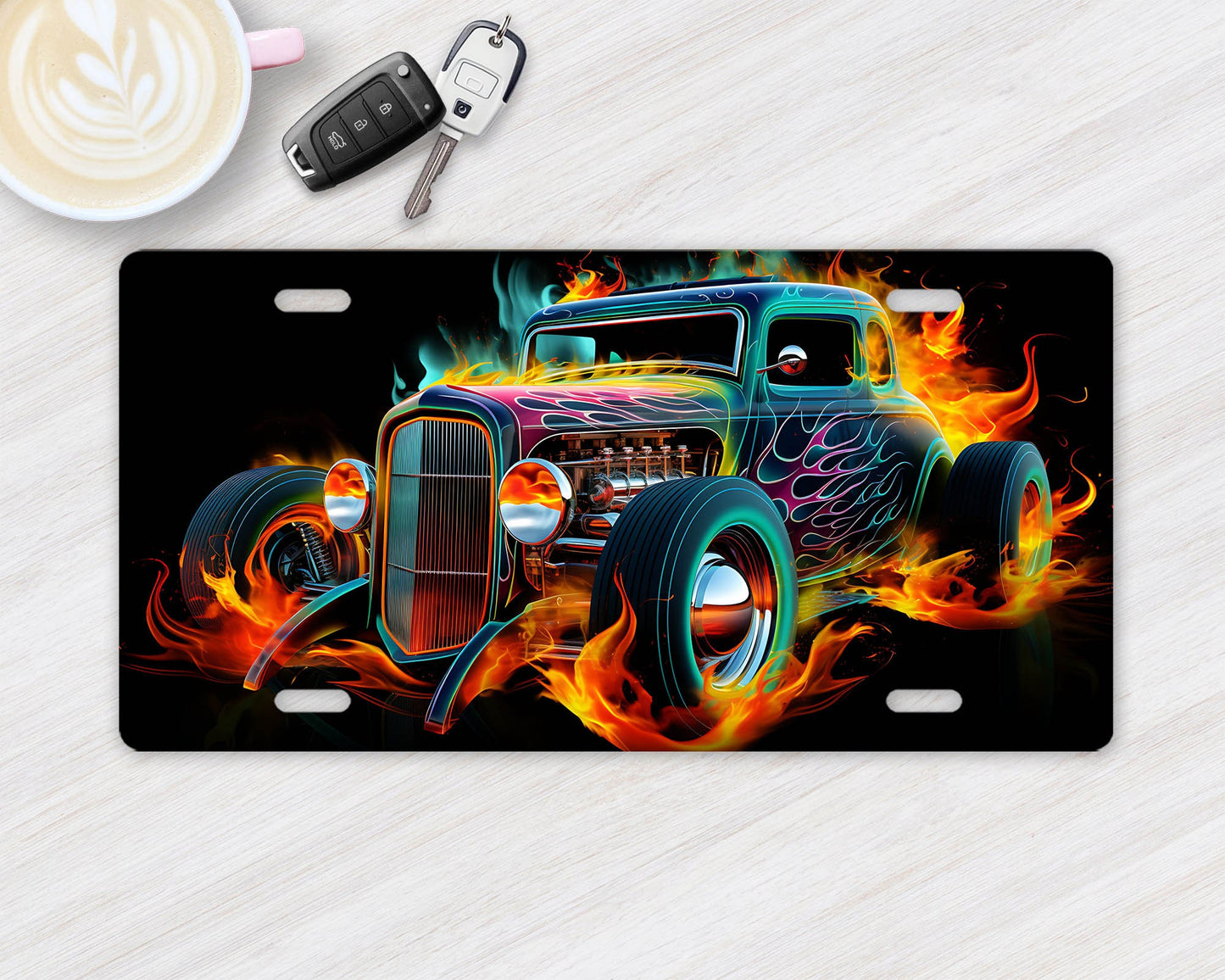 Vanity Front License Plate Hotrod Flames Aluminum Vanity License Plate Car Accessory Decorative Front Plate