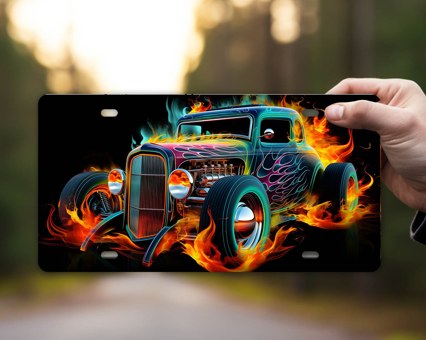 Vanity Front License Plate Hotrod Flames Aluminum Vanity License Plate Car Accessory Decorative Front Plate