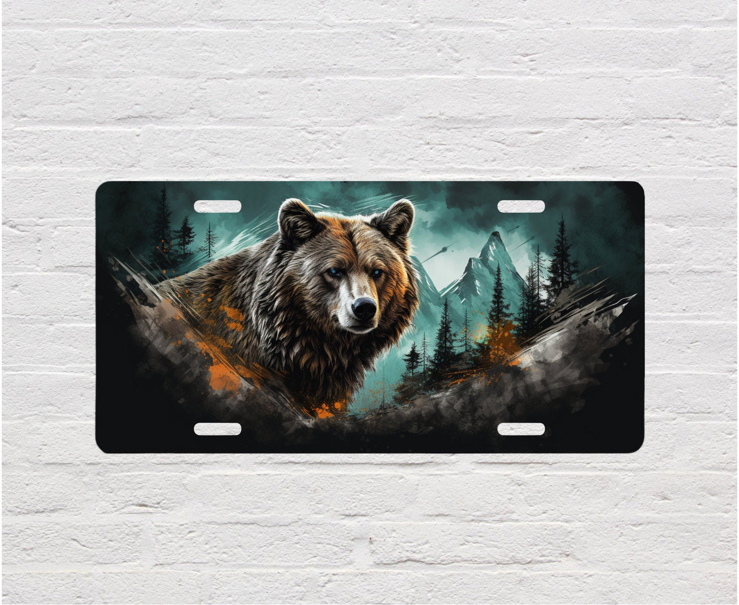 Vanity Front License Plate Mountain Bear Aluminum Vanity License Plate Car Accessory Decorative Front Plate