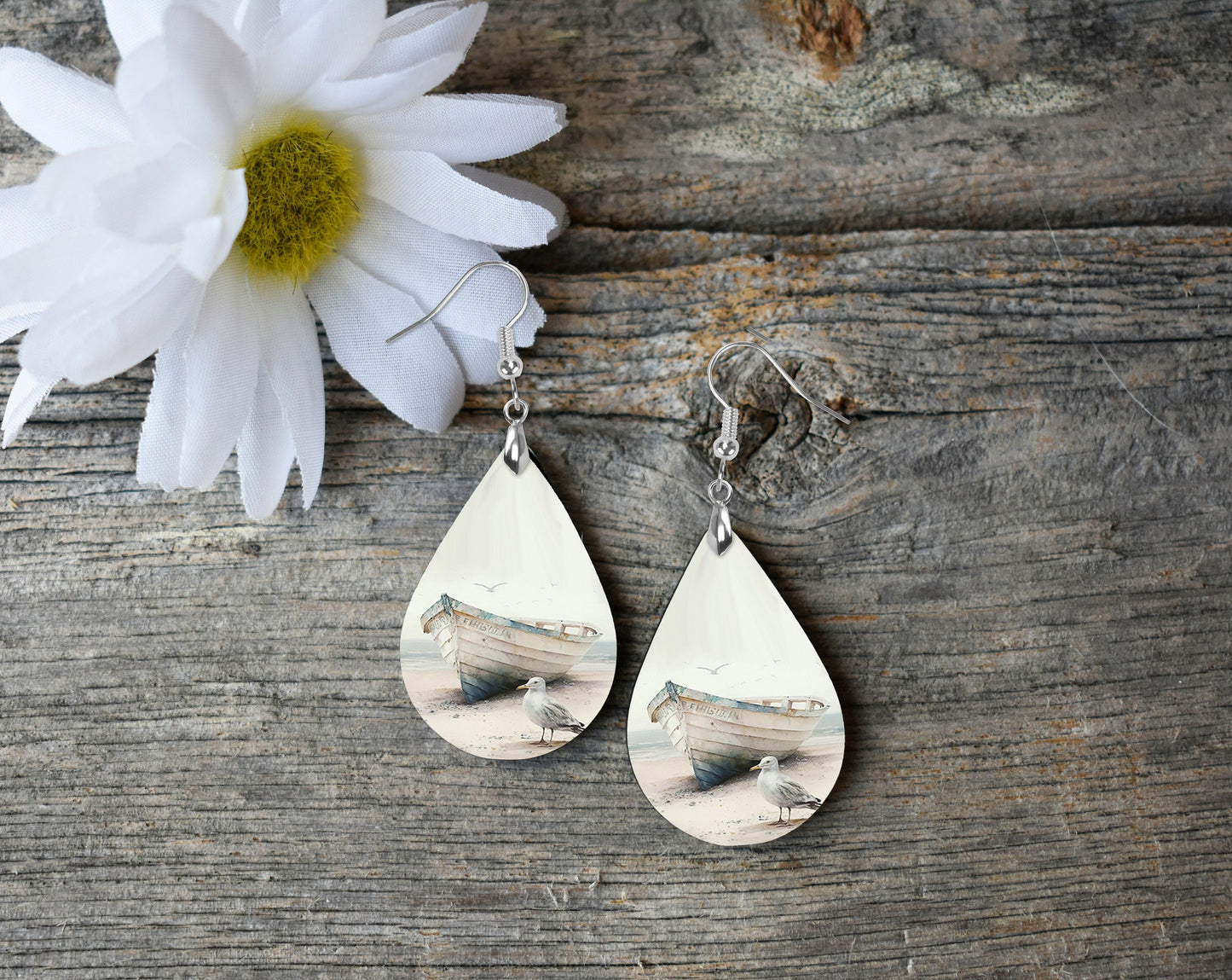 Beached  Print Earrings Print Tear Drop Wood Dangle Earrings Hypoallergenic Jewelry