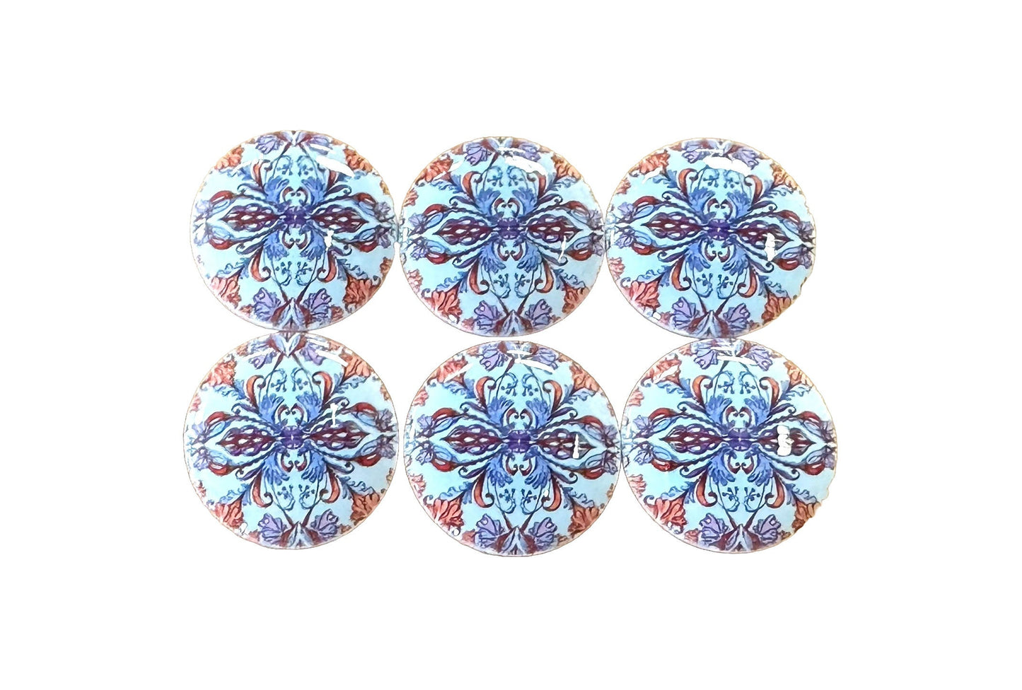 Cabinet Knobs, Set of 6 Blue Fantasia Mandala Wood Cabinet Knobs, Drawer Knobs and Pulls, Kitchen Cabinet Knobs