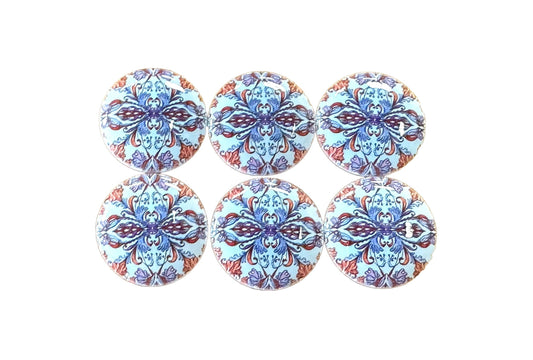 Cabinet Knobs, Set of 6 Blue Fantasia Mandala Wood Cabinet Knobs, Drawer Knobs and Pulls, Kitchen Cabinet Knobs