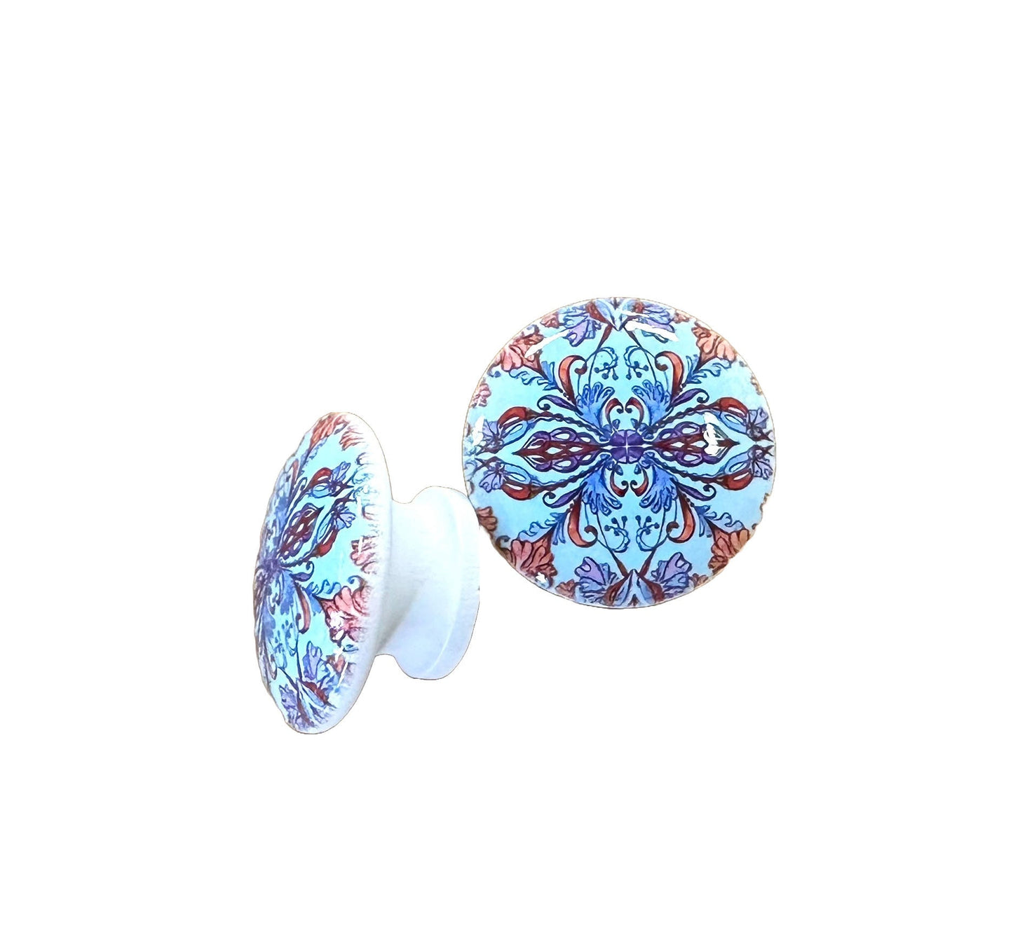 Cabinet Knobs, Set of 6 Blue Fantasia Mandala Wood Cabinet Knobs, Drawer Knobs and Pulls, Kitchen Cabinet Knobs