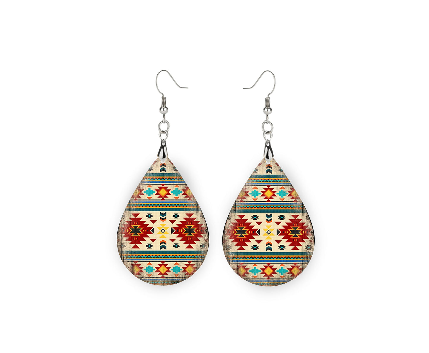 Dakota Tribal Earrings Print Tear Drop Wood Dangle Earrings Hypoallergenic Jewelry