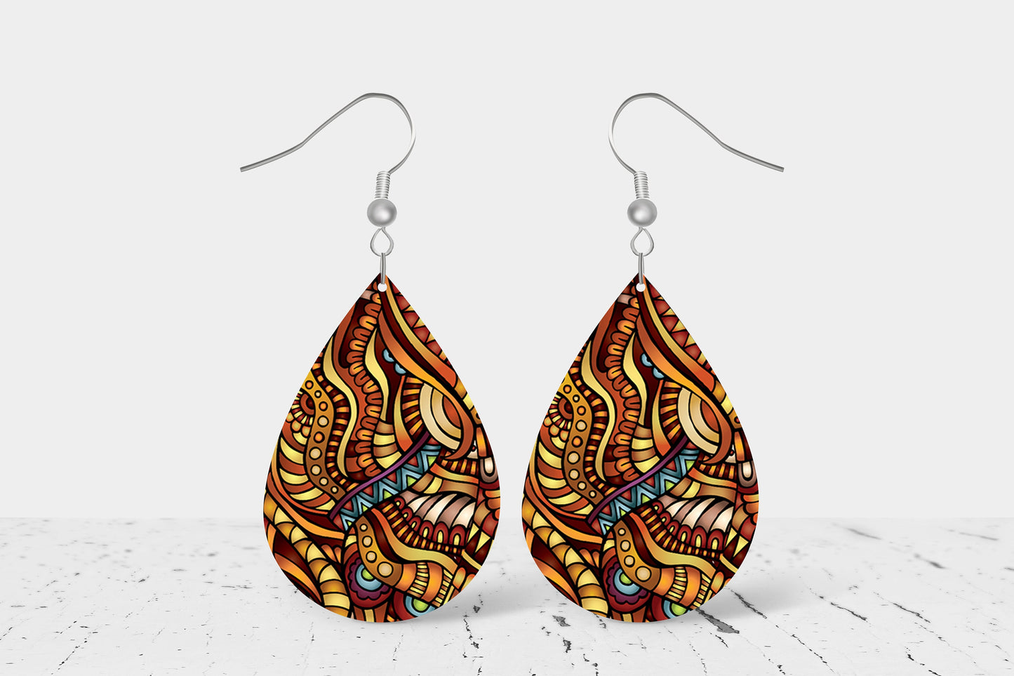 Geometric Vines Earrings Print Tear Drop Wood Dangle Earrings Hypoallergenic Jewelry