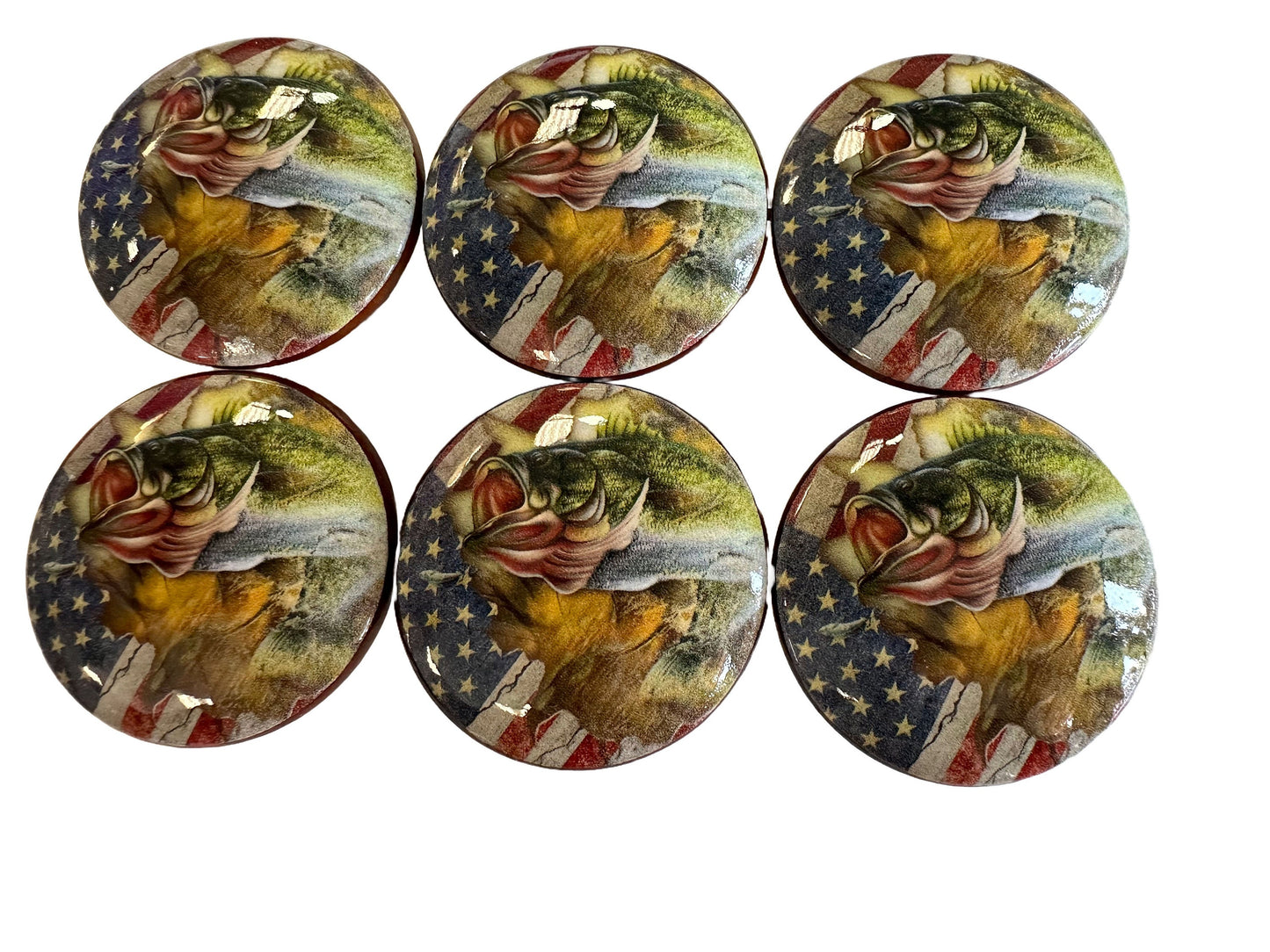 Cabinet Knobs, Set of 6 Bass American Flag Wood Cabinet Knobs, Drawer Knobs and Pulls, Kitchen Cabinet Knobs