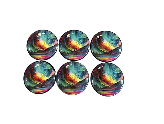 Cabinet Knobs, Set of 6 Abstract Northern Lights Wood Cabinet Knobs, Drawer Knobs and Pulls, Kitchen Cabinet Knobs