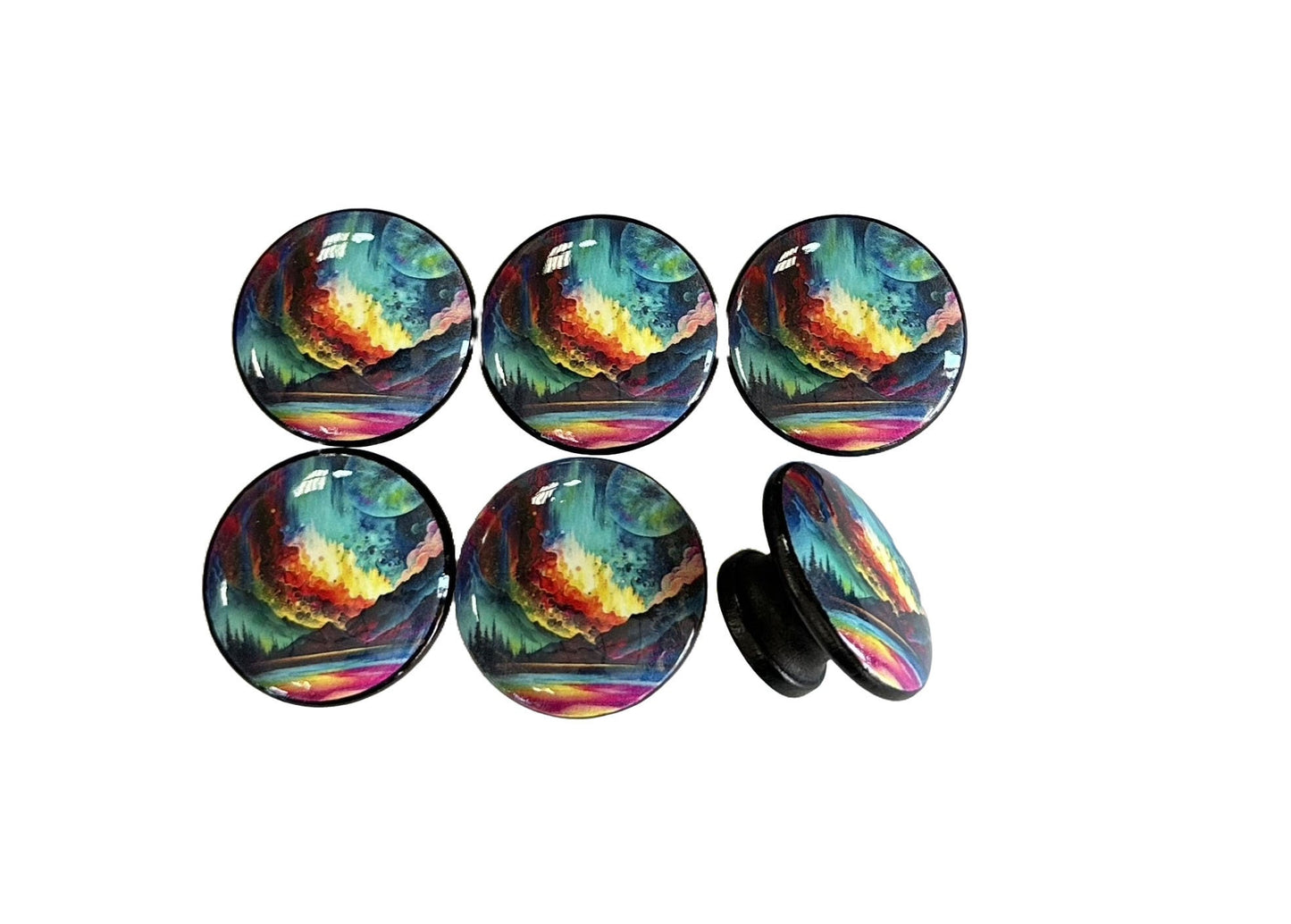 Cabinet Knobs, Set of 6 Abstract Northern Lights Wood Cabinet Knobs, Drawer Knobs and Pulls, Kitchen Cabinet Knobs