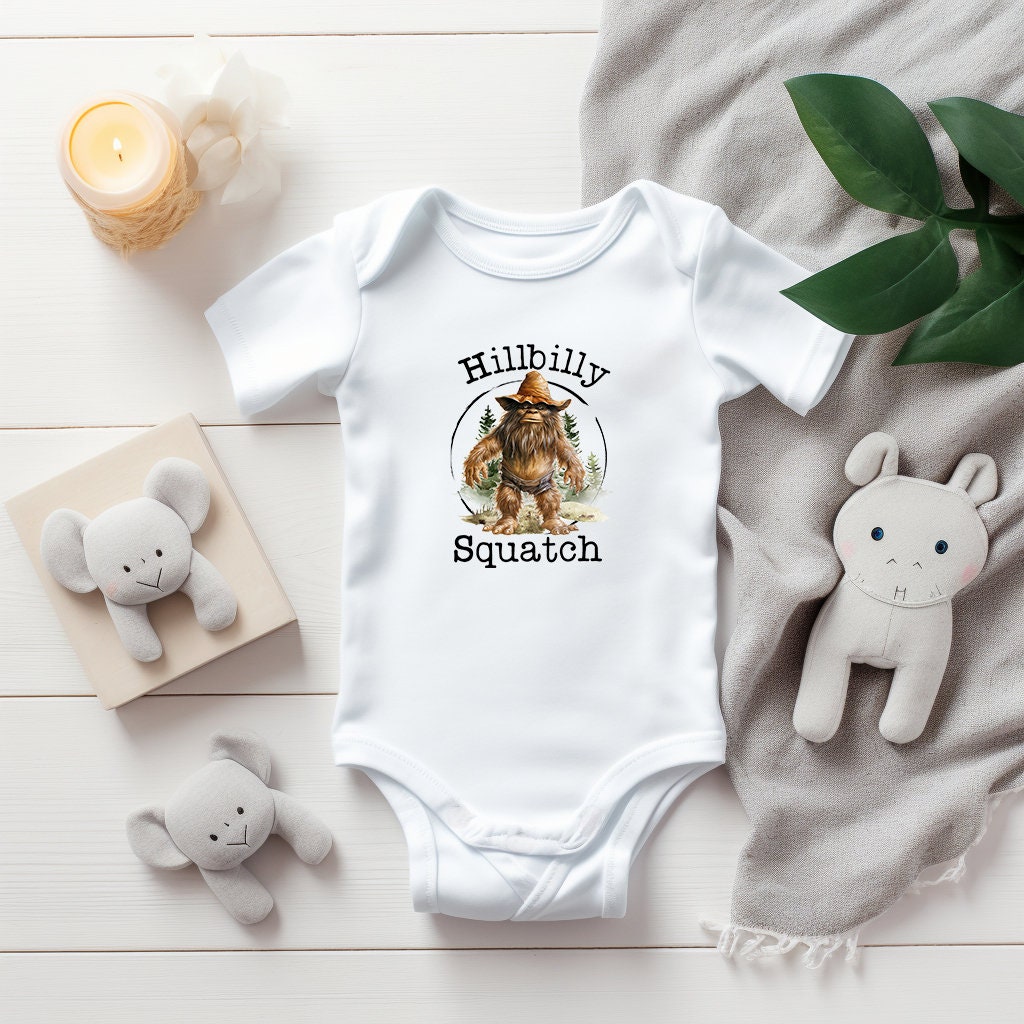 Baby Bodysuit, Hillbilly Squatch One Piece Baby Suit, Baby Gift, Long / Short Sleeve, 0-18 Months size