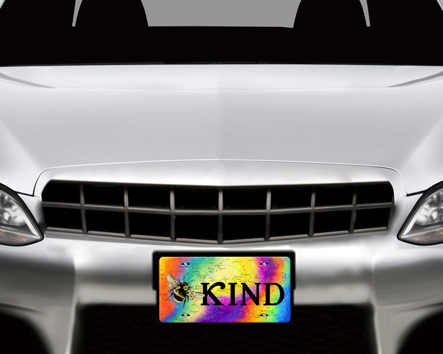 Vanity Front License Plate, Bee Kind Tie Dye Aluminum Vanity License Plate Car Accessory Decorative Front Plate