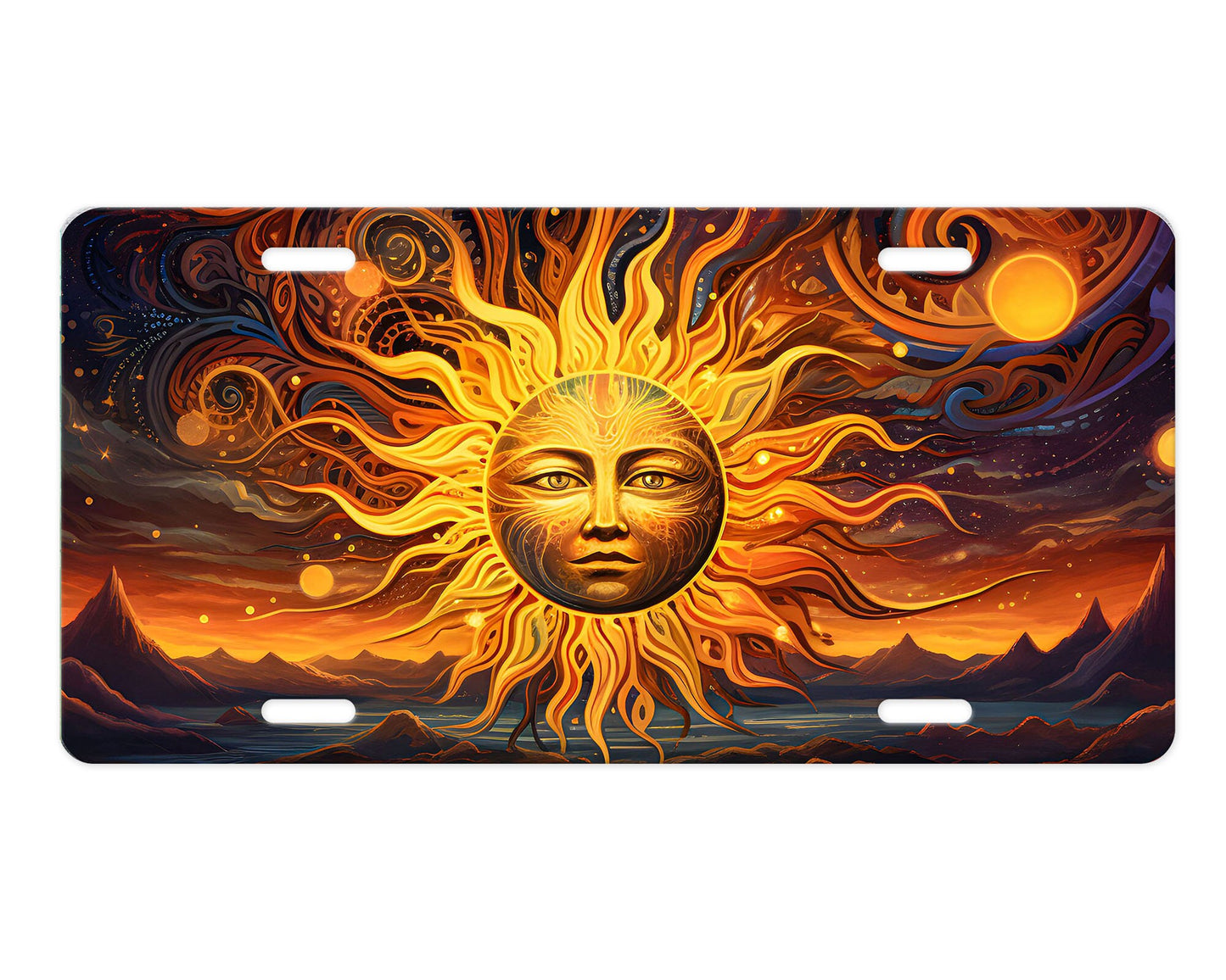 Vanity Front License Plate, Celestial Sun on Fire Aluminum Vanity License Plate Car Accessory Decorative Front Plate