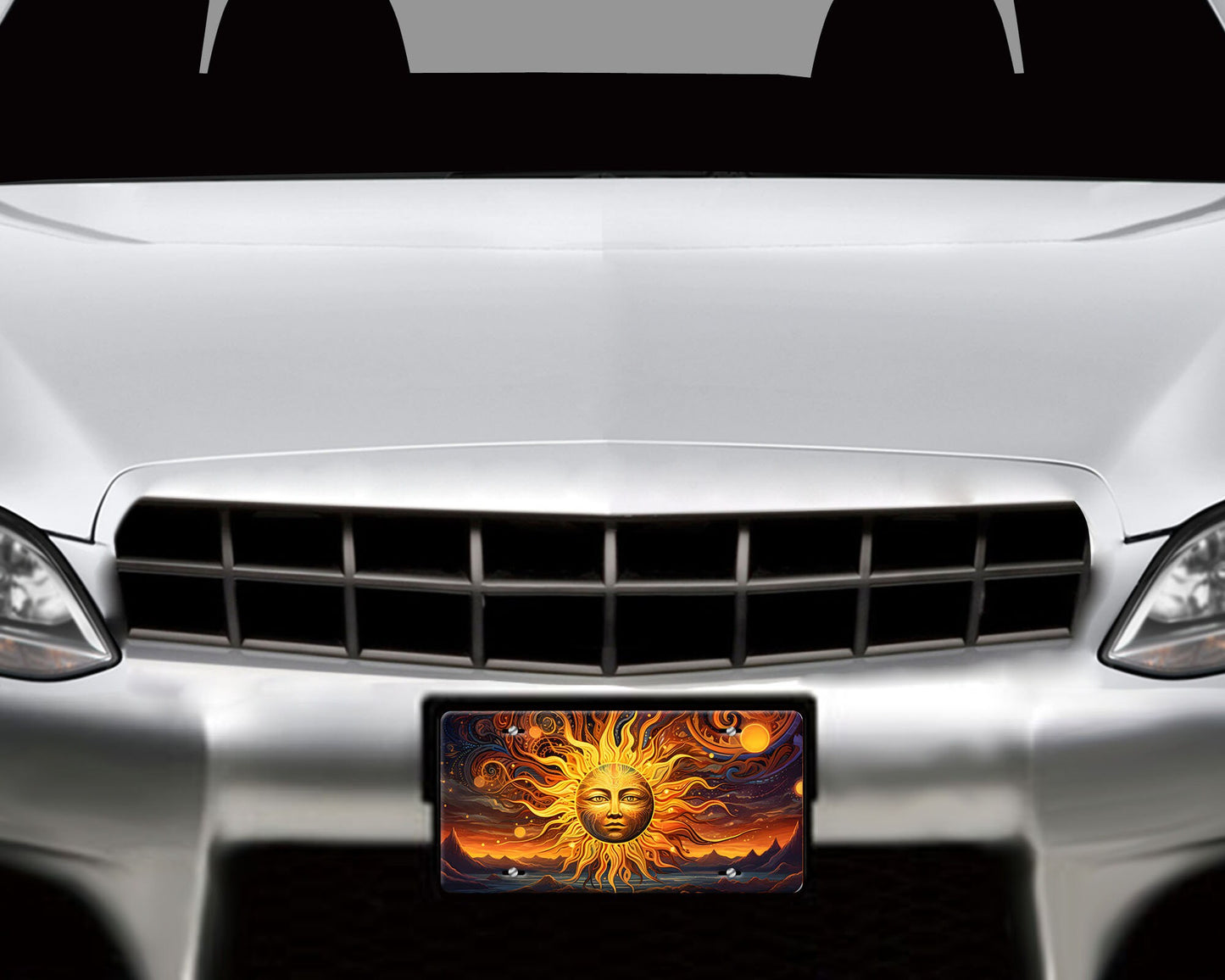 Vanity Front License Plate, Celestial Sun on Fire Aluminum Vanity License Plate Car Accessory Decorative Front Plate