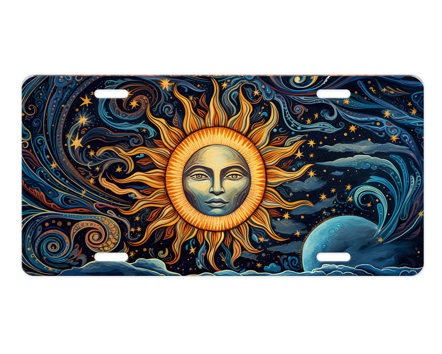 New Release Vanity Front License Plate, Celestial Sun Aluminum Vanity License Plate Car Accessory Decorative Front Plate