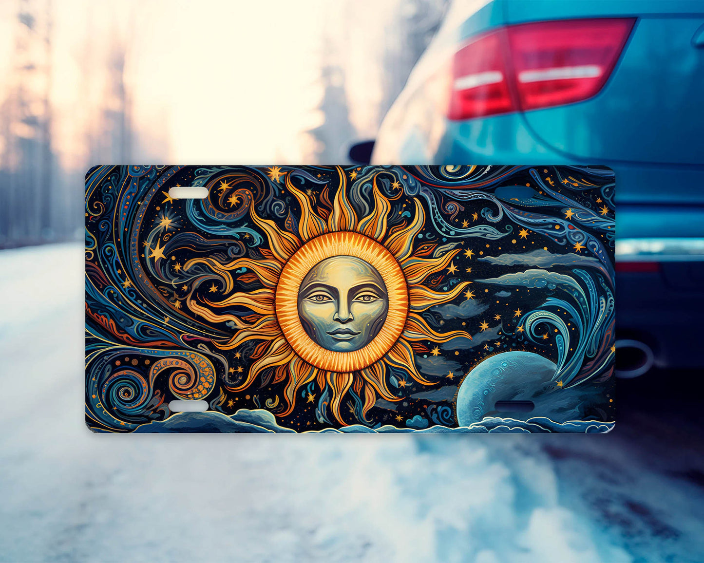 New Release Vanity Front License Plate, Celestial Sun Aluminum Vanity License Plate Car Accessory Decorative Front Plate