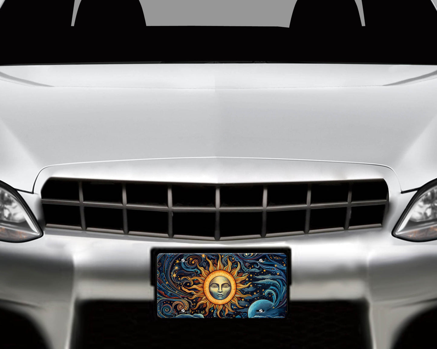 New Release Vanity Front License Plate, Celestial Sun Aluminum Vanity License Plate Car Accessory Decorative Front Plate