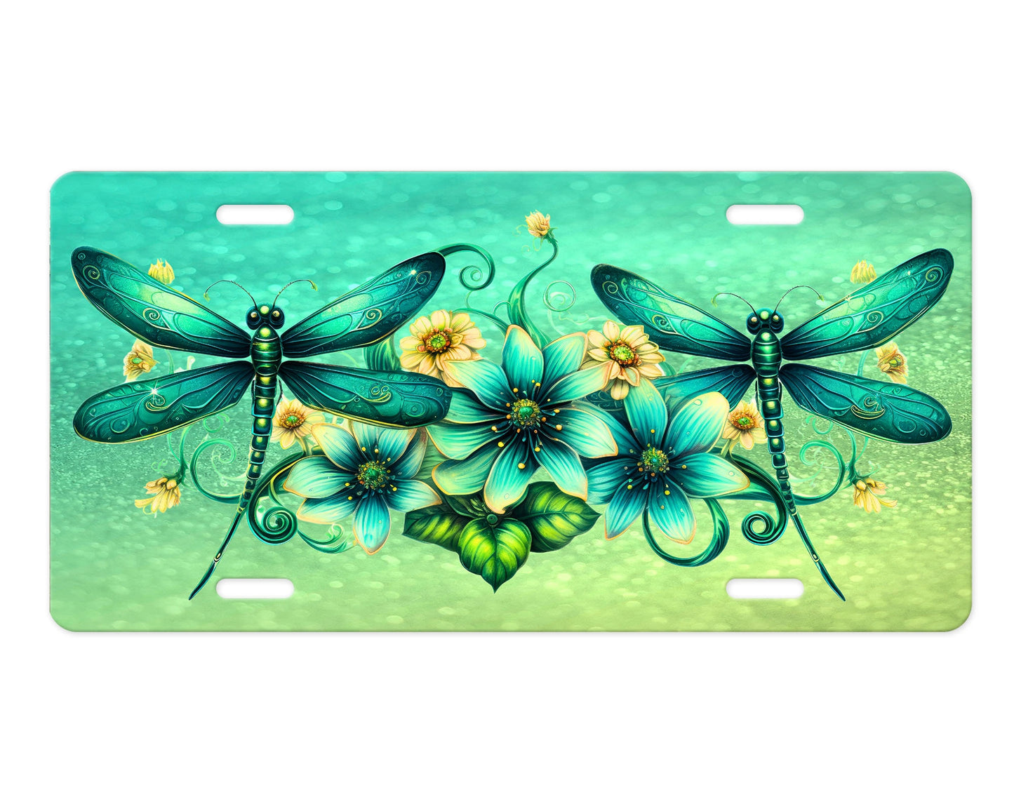 Vanity Front License Plate, Emerald Dragonflies Aluminum Vanity License Plate Car Accessory Decorative Front Plate