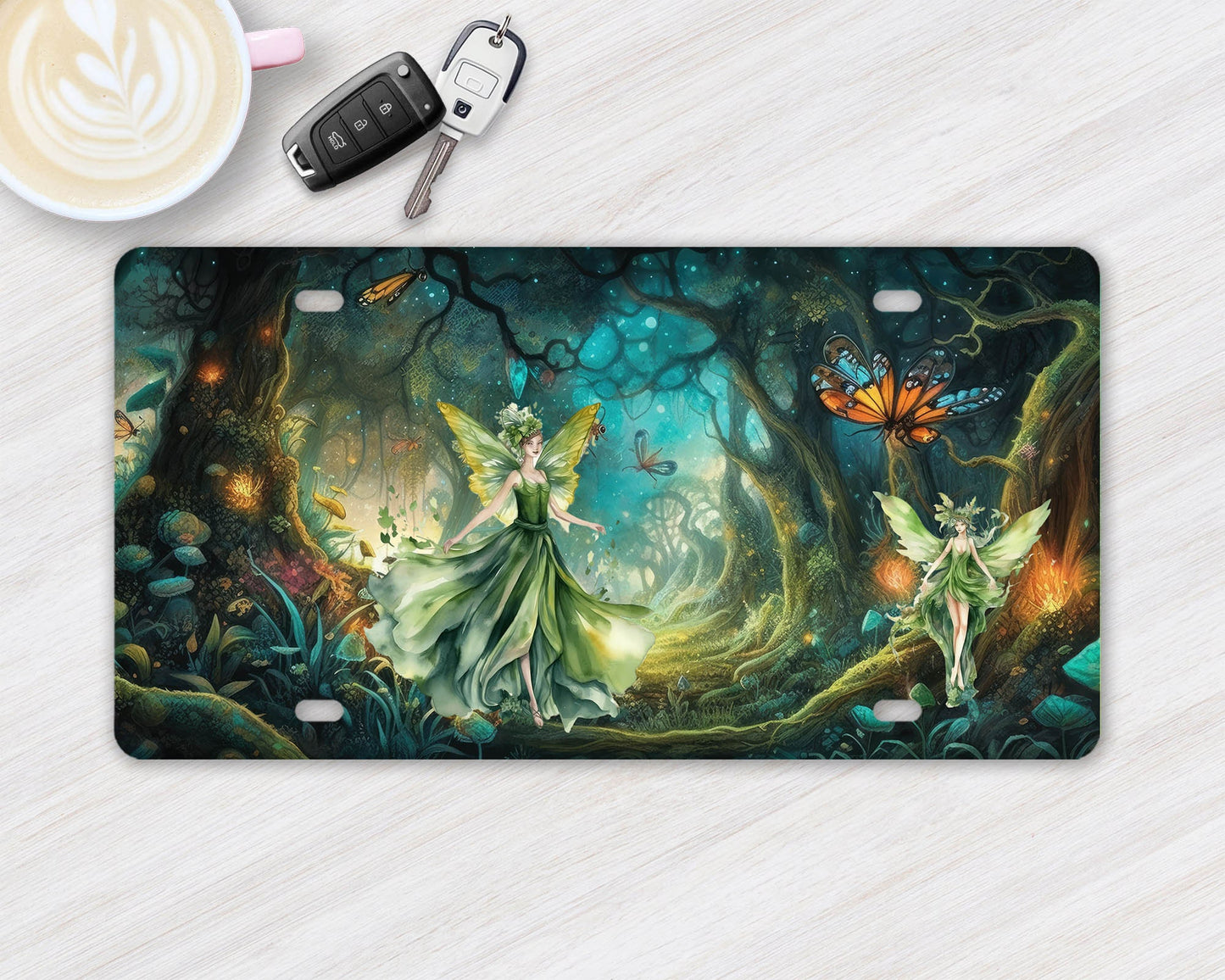 Vanity Front License Plate, Fairies in Forest Aluminum Vanity License Plate Car Accessory Decorative Front Plate