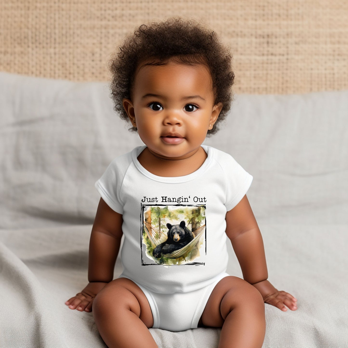 Baby Bodysuit, Just Hangin' Out Bear One Piece Baby Suit, Baby Gift, Long / Short Sleeve, 0-18 Months size