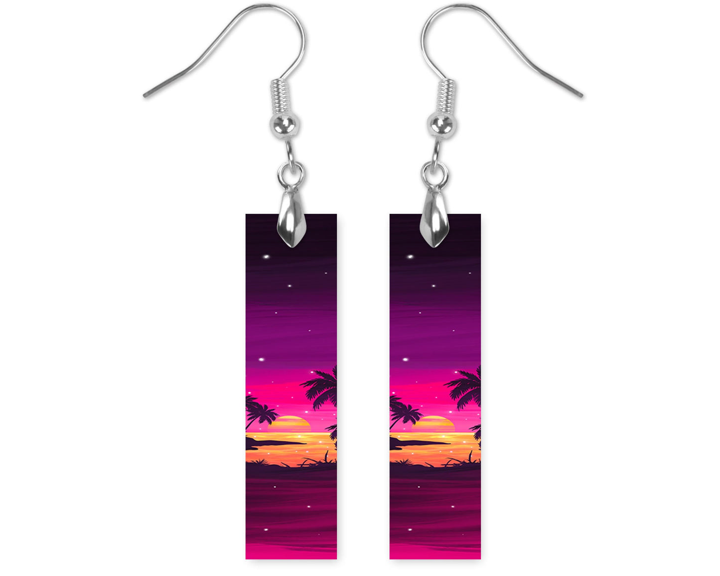 Sunset Beach Earrings, Printed Wood Dangle Earrings Hypoallergenic Jewelry Handmade