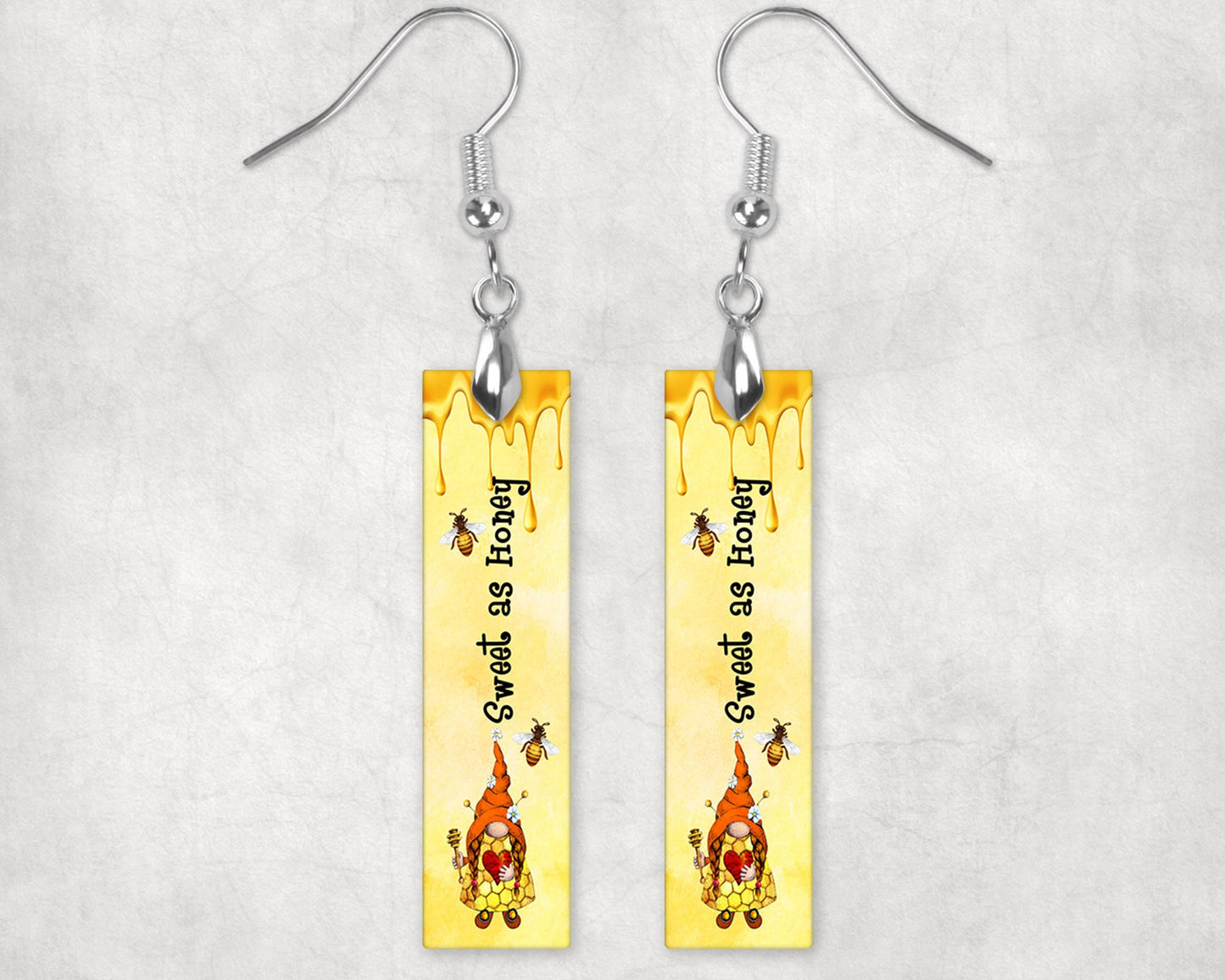 Sweet as Honey Earrings, Printed Wood Dangle Earrings Hypoallergenic Jewelry Handmade