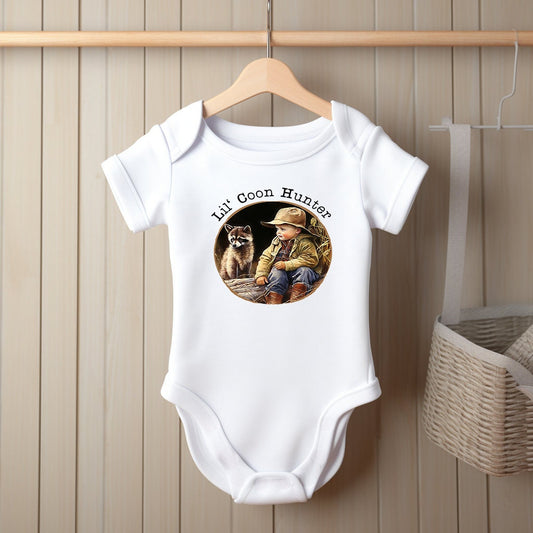 Baby Bodysuit, Lil' Coon Hunter One Piece Baby Suit, Baby Gift, Long / Short Sleeve, 0-18 Months size